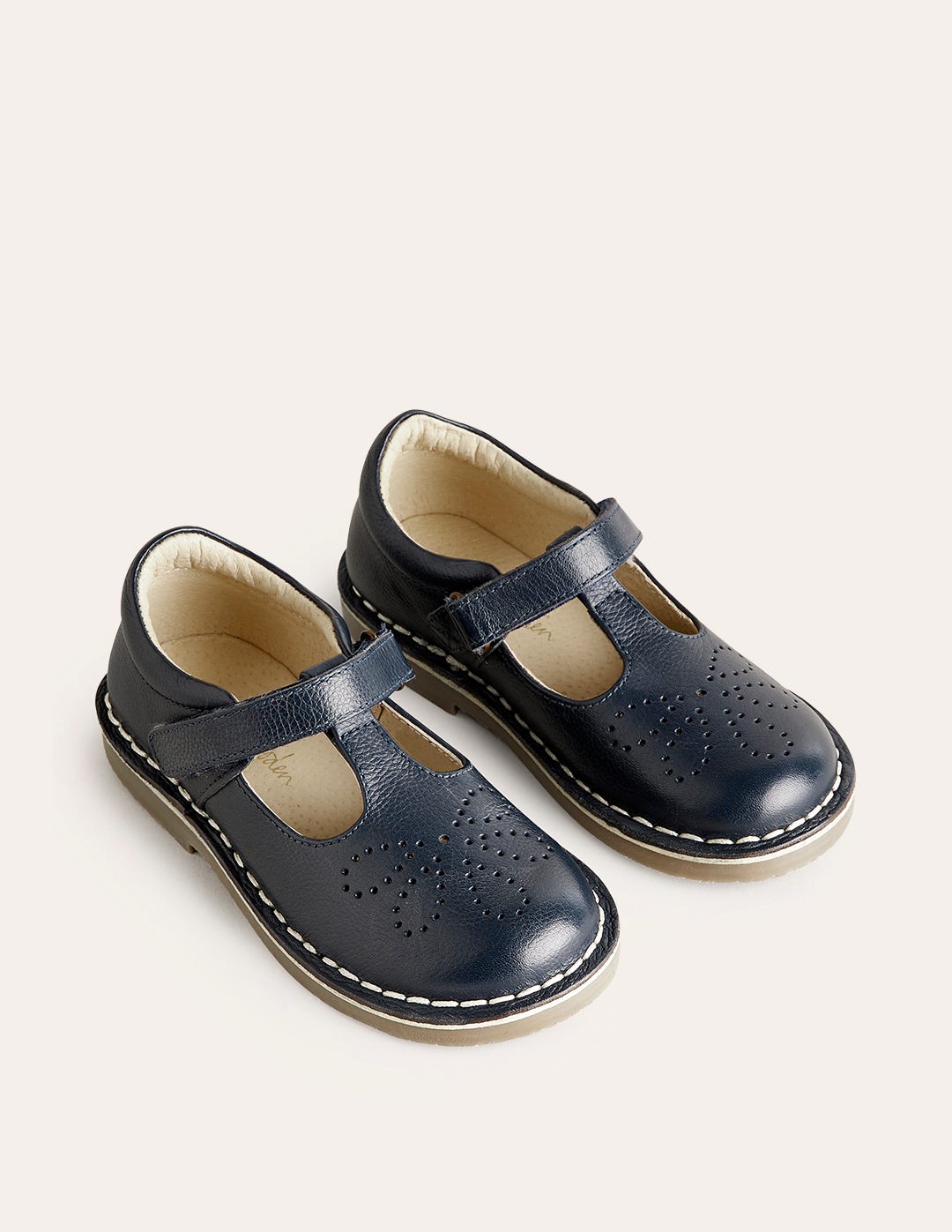 Leather T-bar Flats-Navy - Image 2