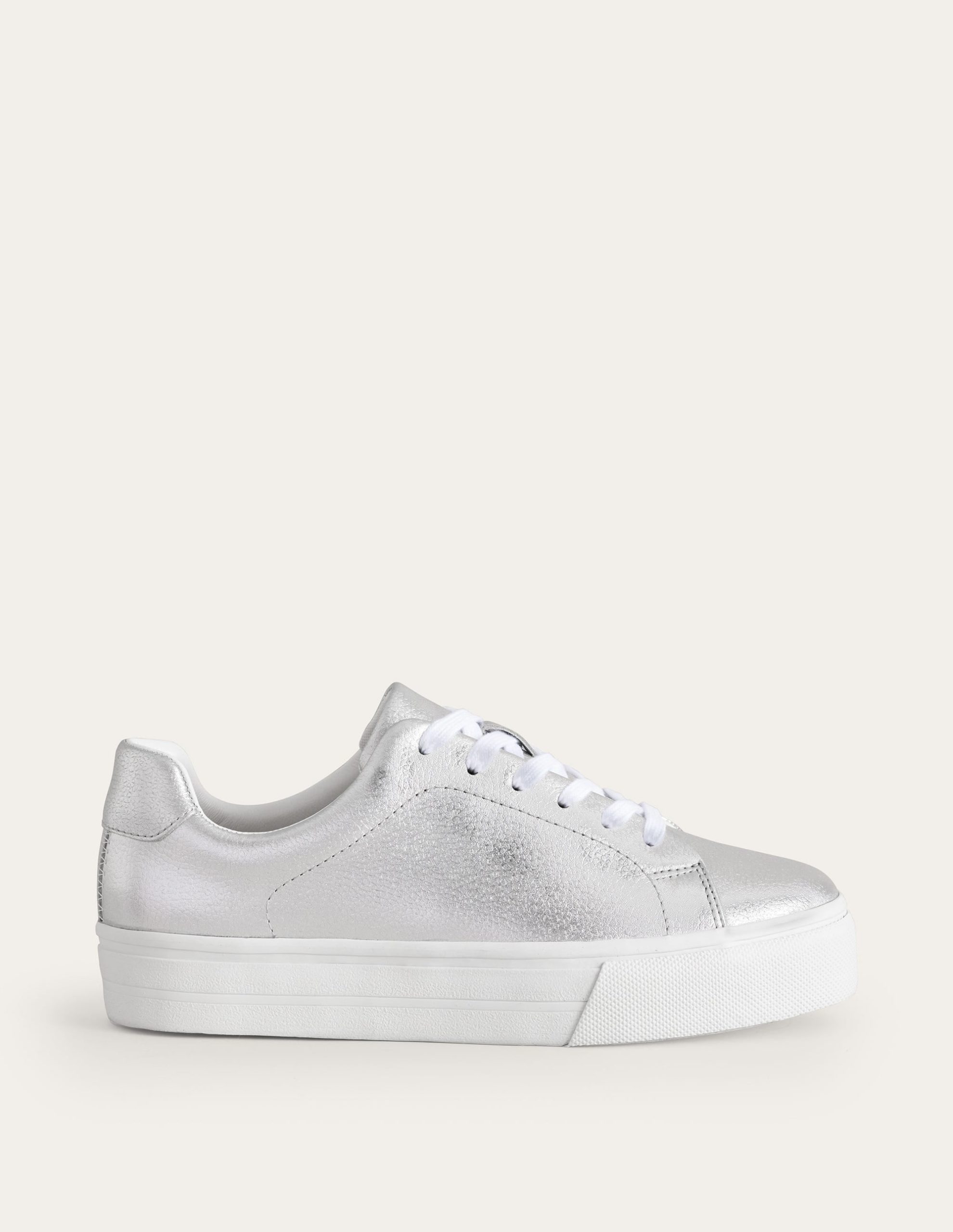 Leather Flatform Sneakers-Silver Tumbled Leather - Image 2