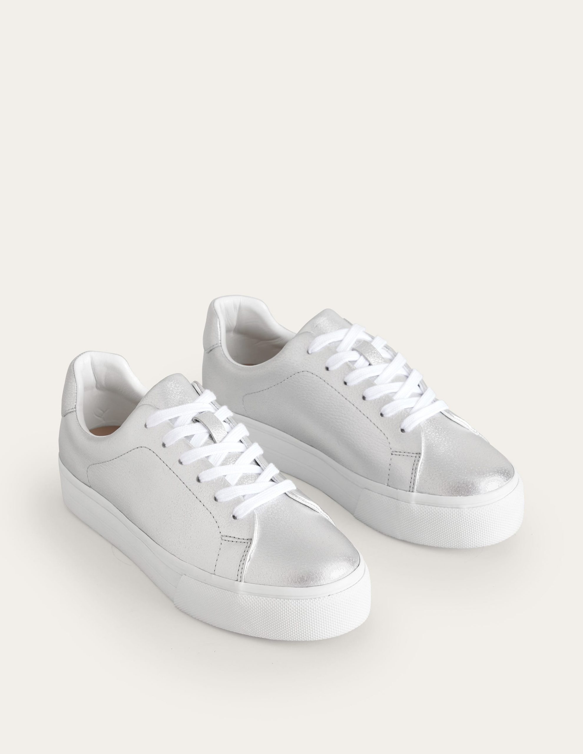 Leather Flatform Sneakers-Silver Tumbled Leather - Image 3