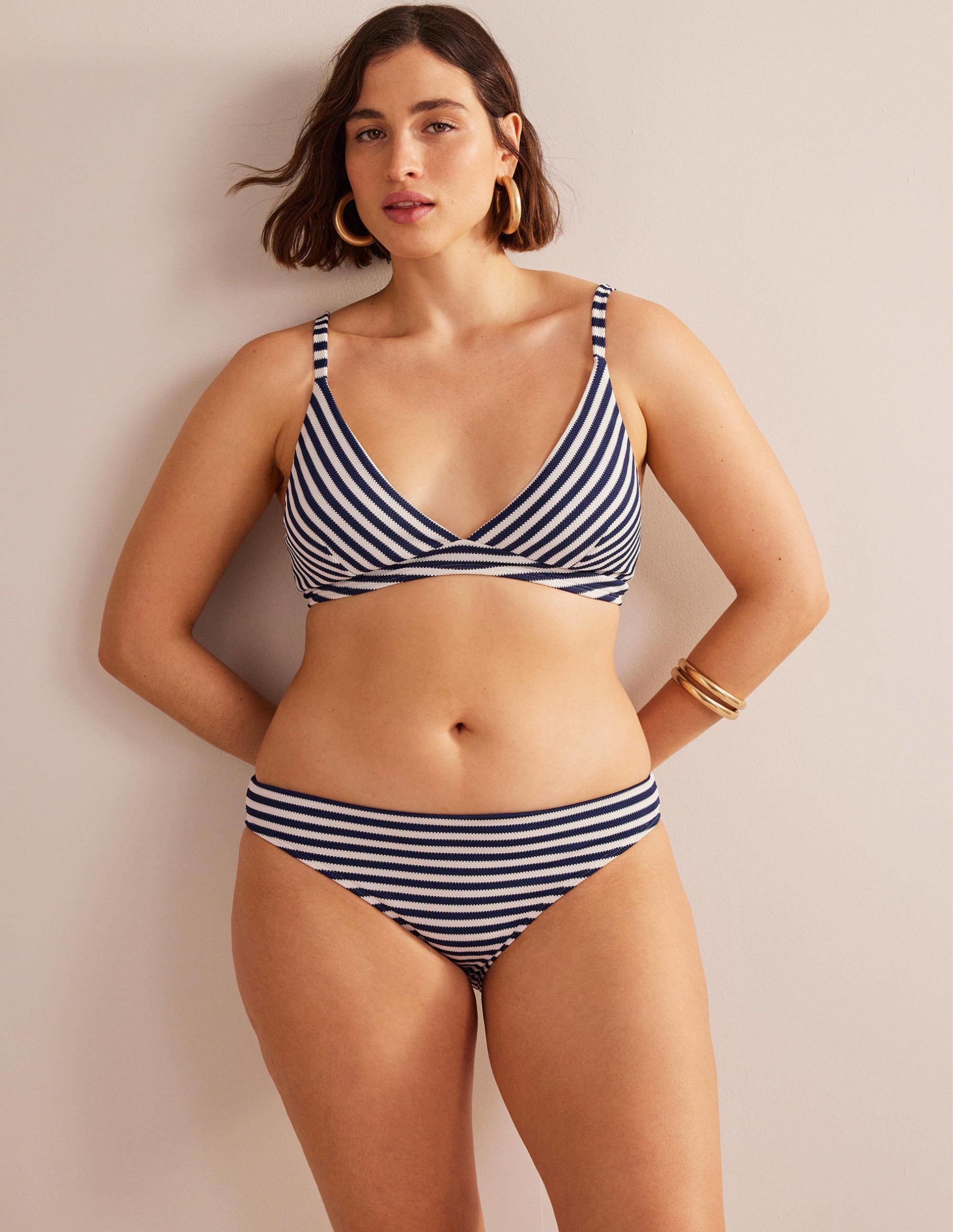 Arezzo V-neck Bikini Top-Navy. Ivory Texture Stripe - Image 5