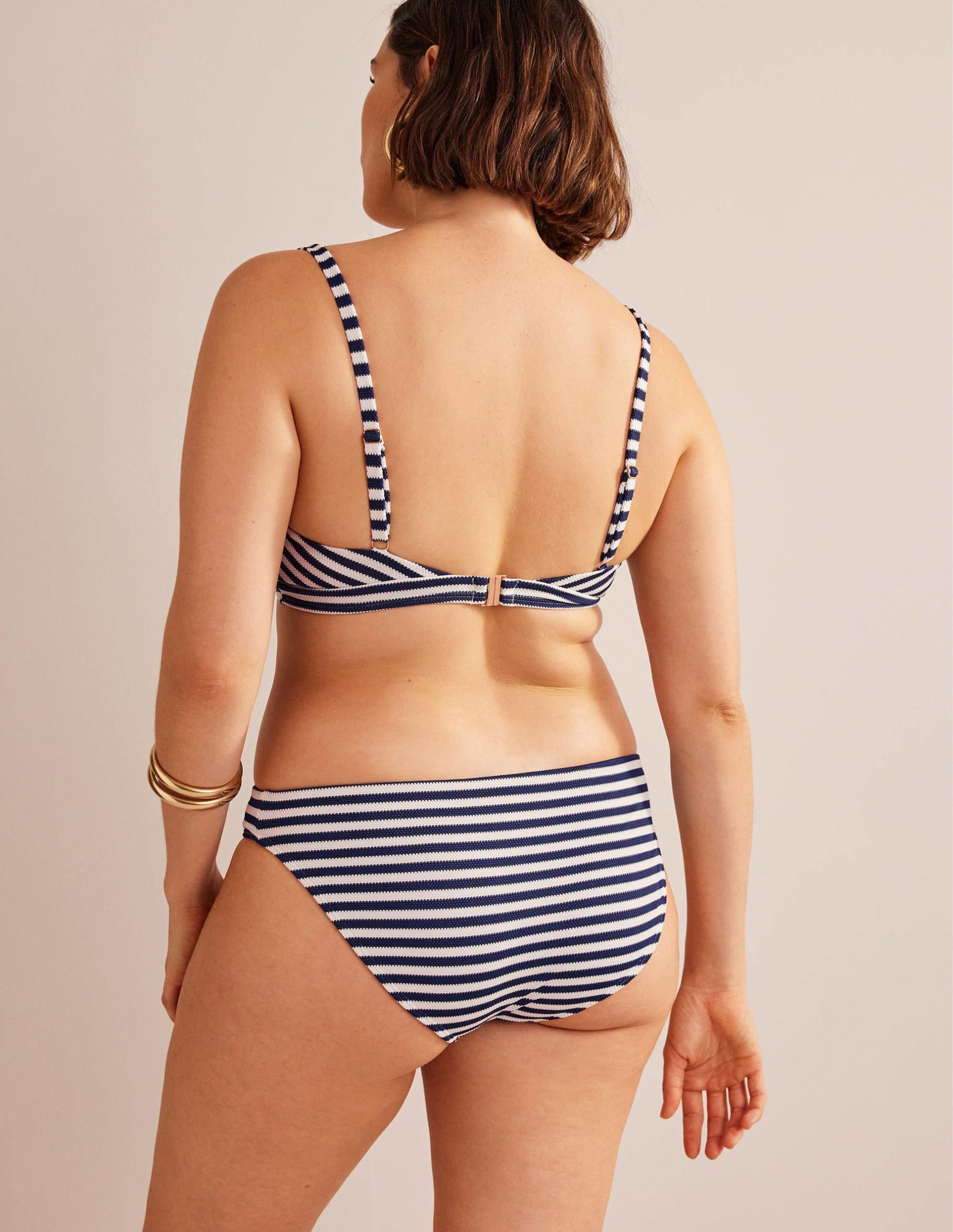 Arezzo Texture Bikini Bottoms-Navy. Ivory Texture Stripe - Image 3