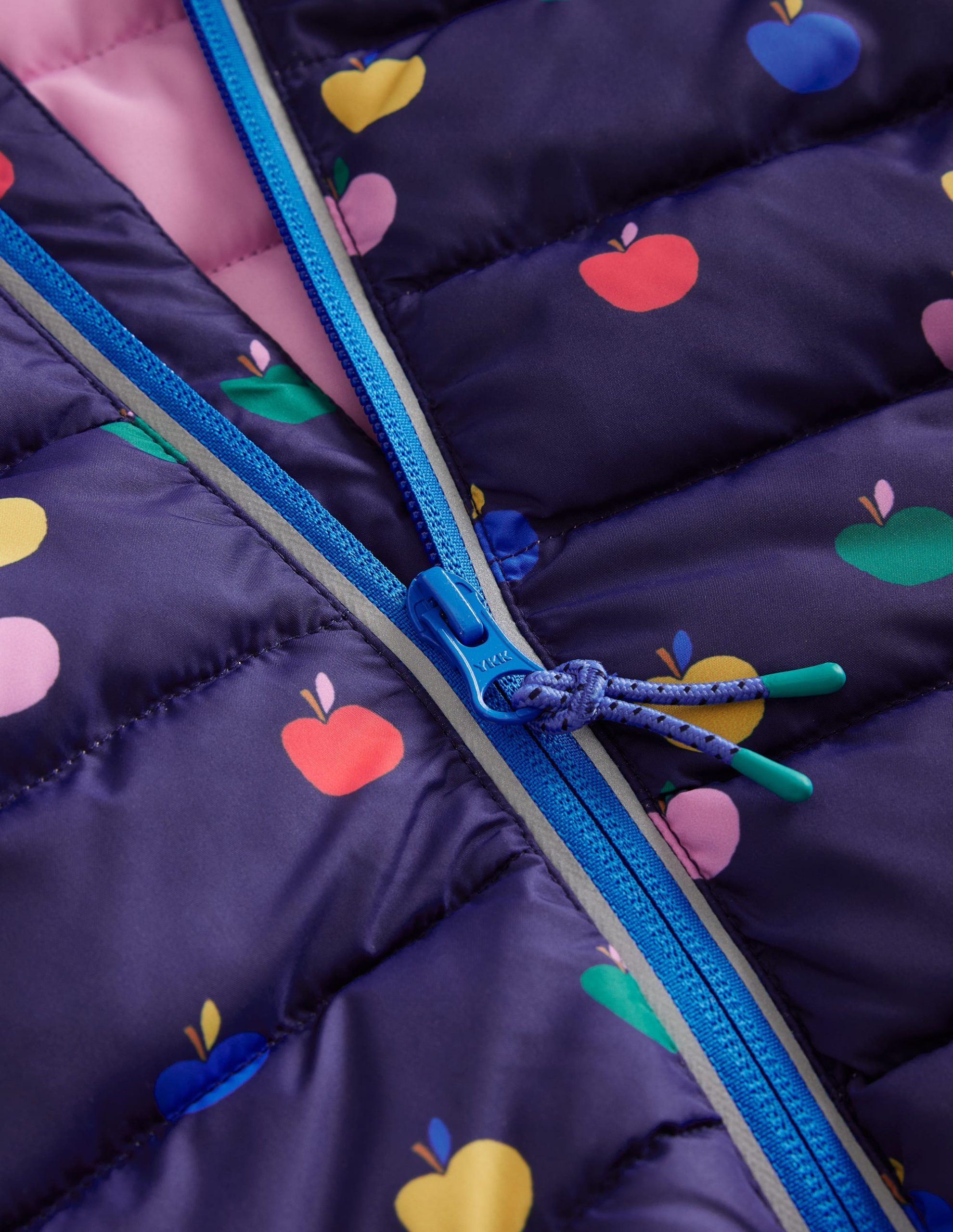 Pack-Away Padded Jacket-College Navy Rainbow Apples - Image 6