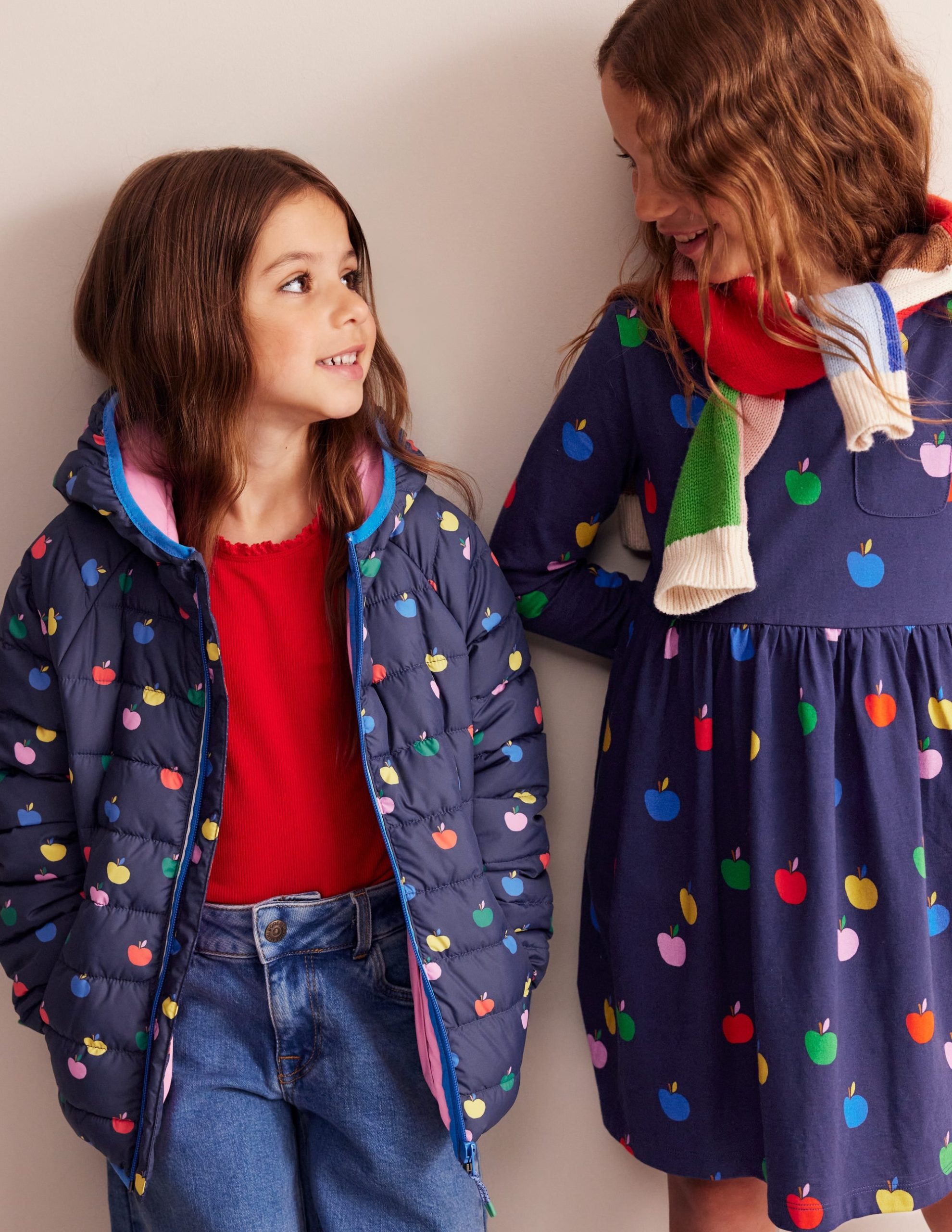 Pack-Away Padded Jacket-College Navy Rainbow Apples - Image 2