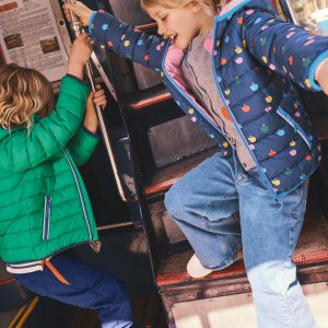 Pack-Away Padded Jacket-College Navy Rainbow Apples