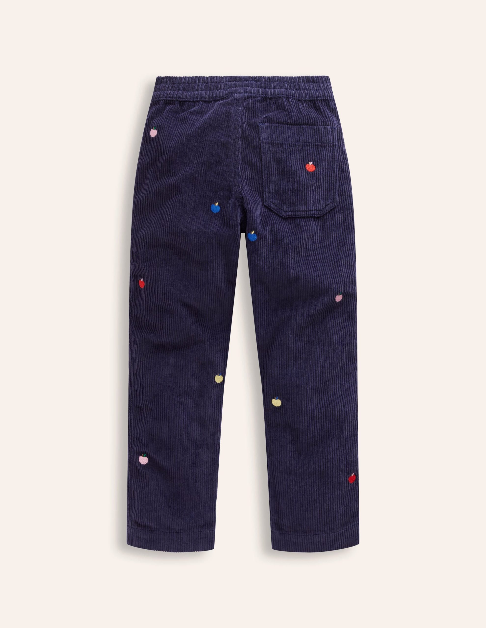 Embroidered Pull-On Pants-College Navy Apples - Image 2