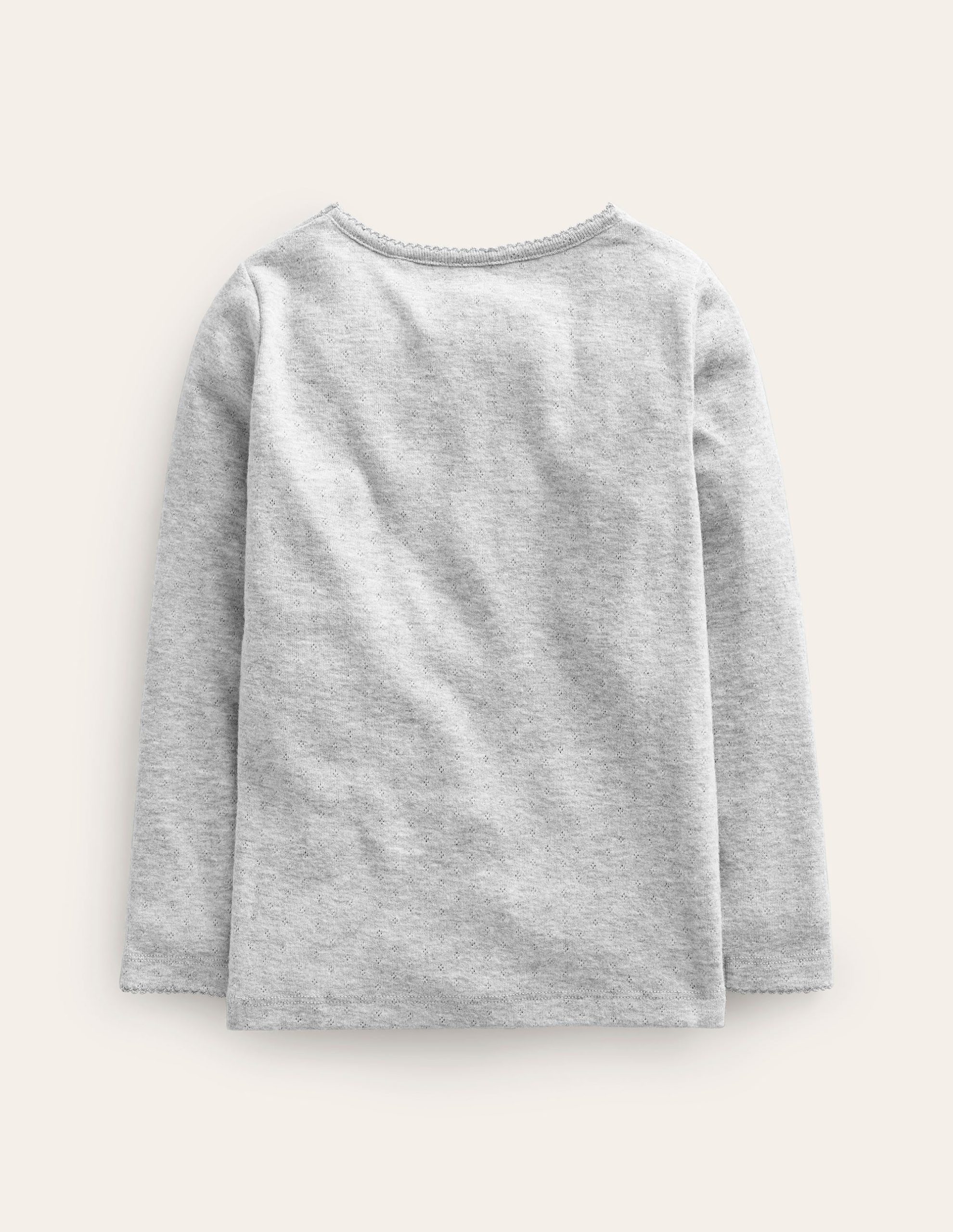Long Sleeve Pointelle Top-Grey Marl - Image 2