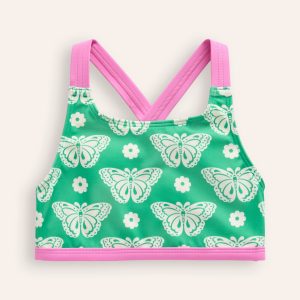 Cross Back Bikini Top-Pea Green Butterfly Stamp