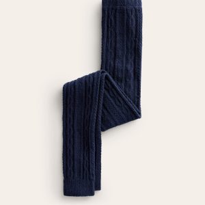 Cable Footless Tights-College Navy