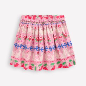 Printed Pull-On Twirly Skirt-Pink Valentines Bunny Stripe