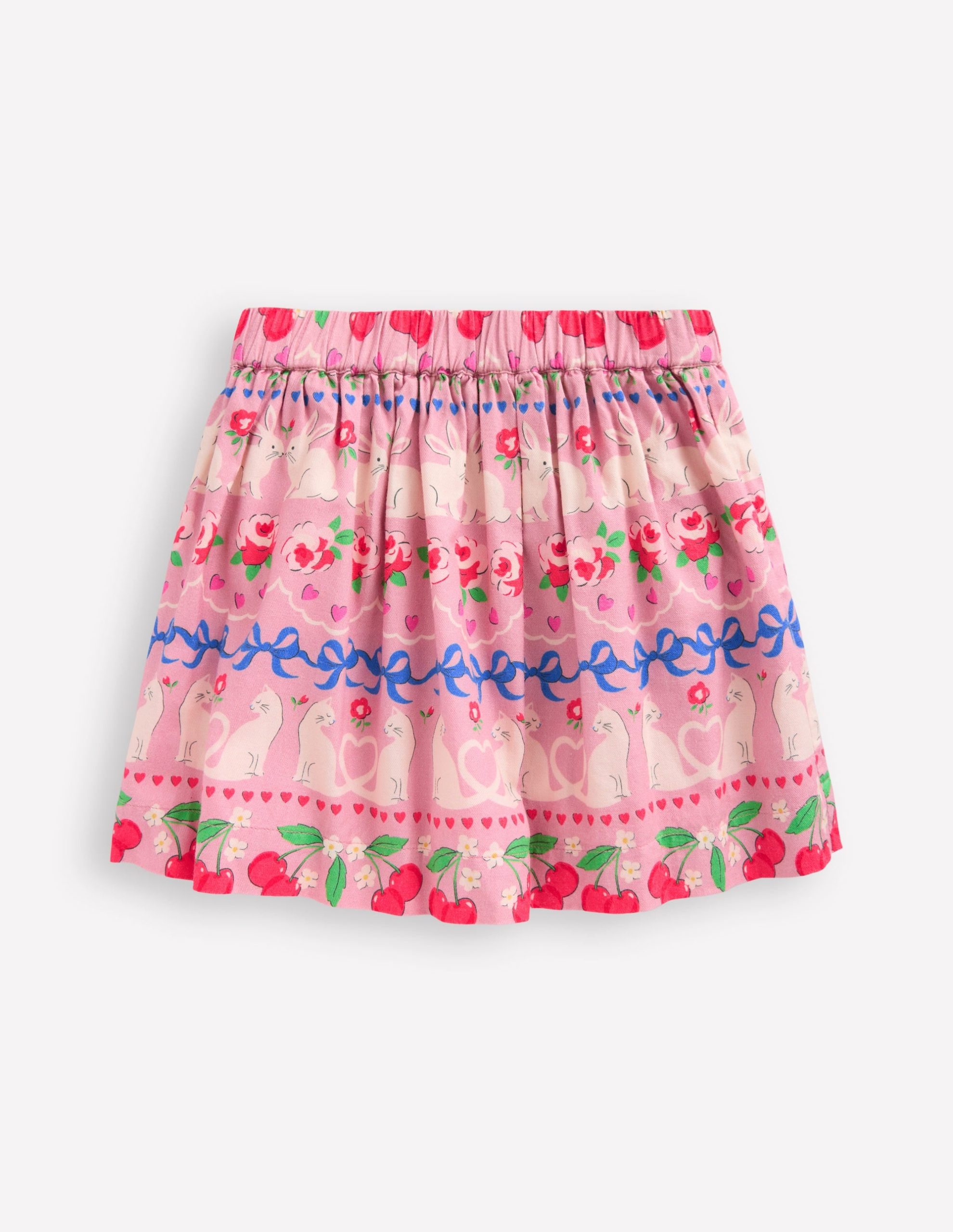 Printed Pull-On Twirly Skirt-Pink Valentines Bunny Stripe - Image 2