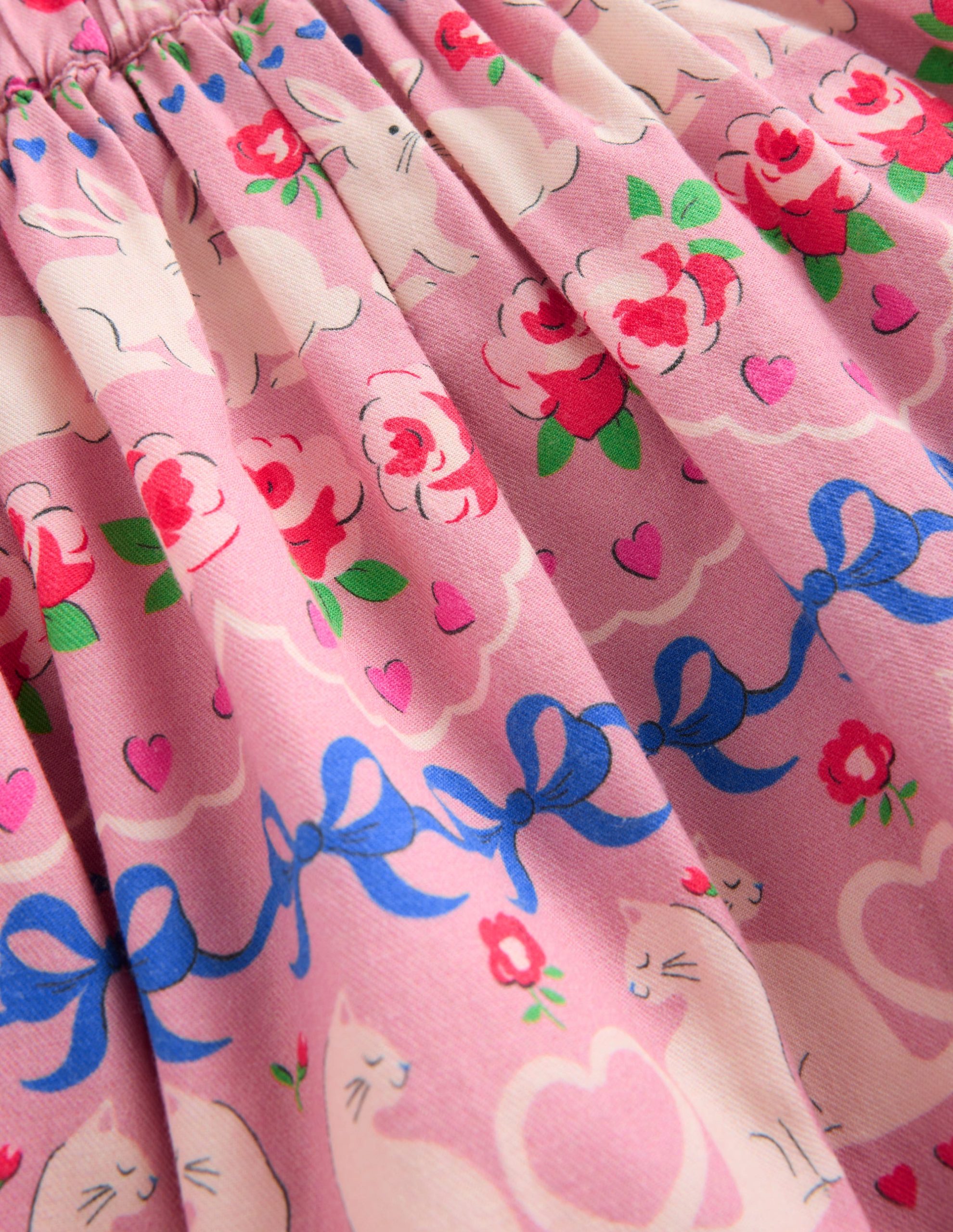 Printed Pull-On Twirly Skirt-Pink Valentines Bunny Stripe - Image 3