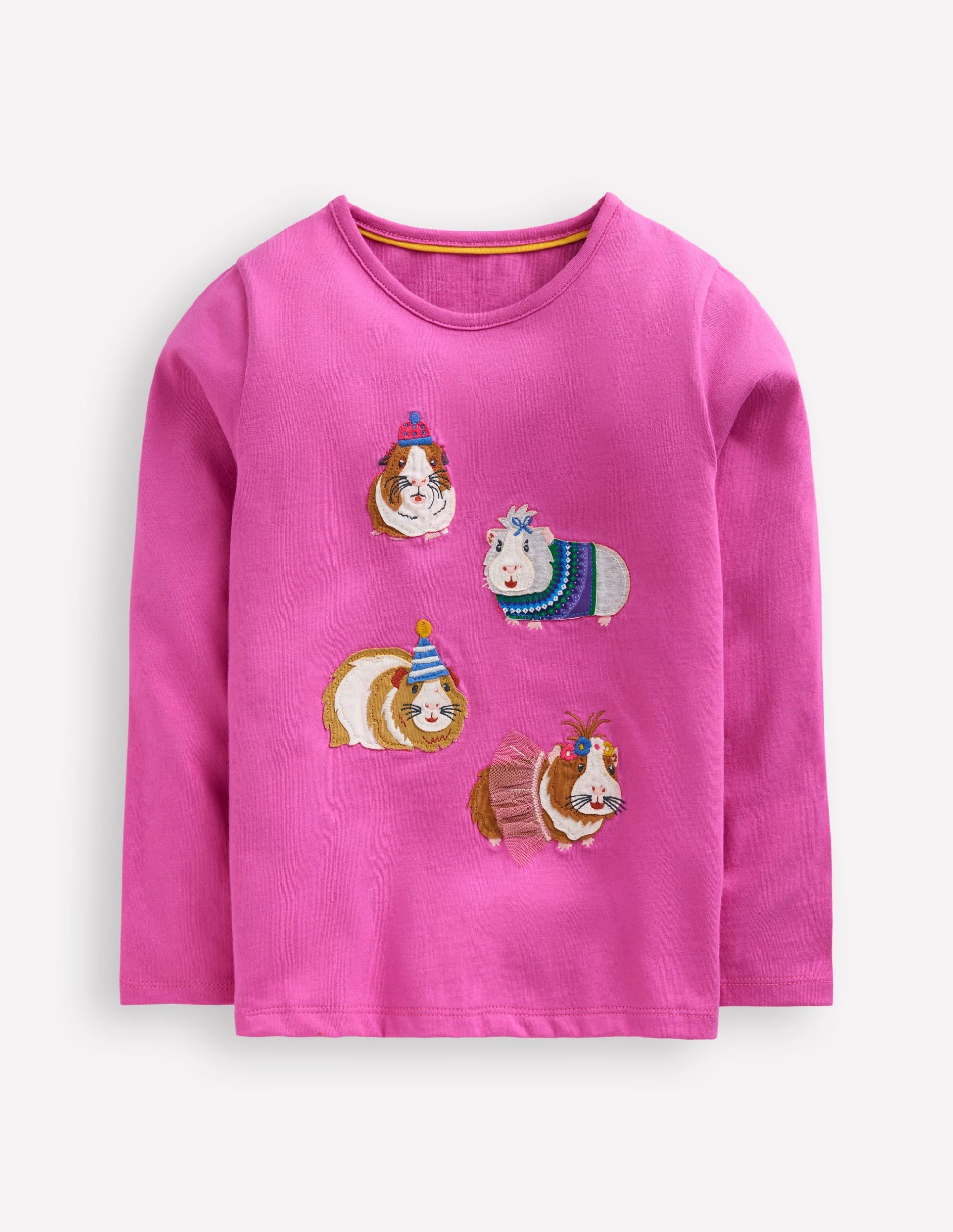 Appliqu?? Long Sleeve Top-Tickled Pink Guinea Pigs