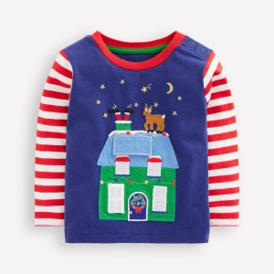Long Sleeve Applique T-shirt-Starboard Blue House