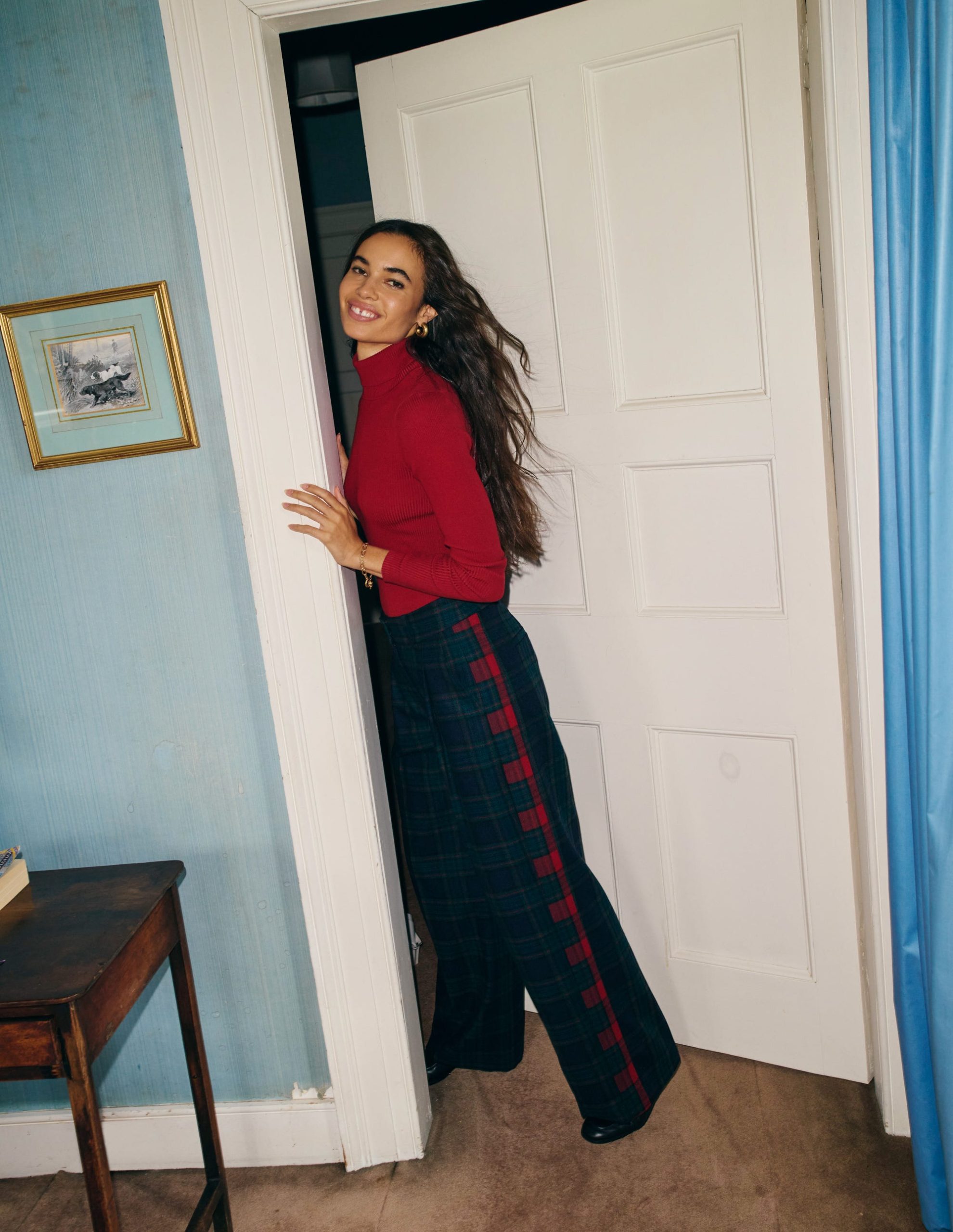 Chiswick Wool Blend Pants-Navy and Green Check - Image 9