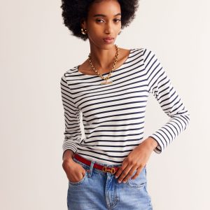 Ella Long Sleeve Breton-Ivory. Navy