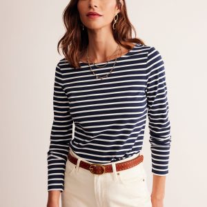 Ella Long Sleeve Breton-Navy. Ivory