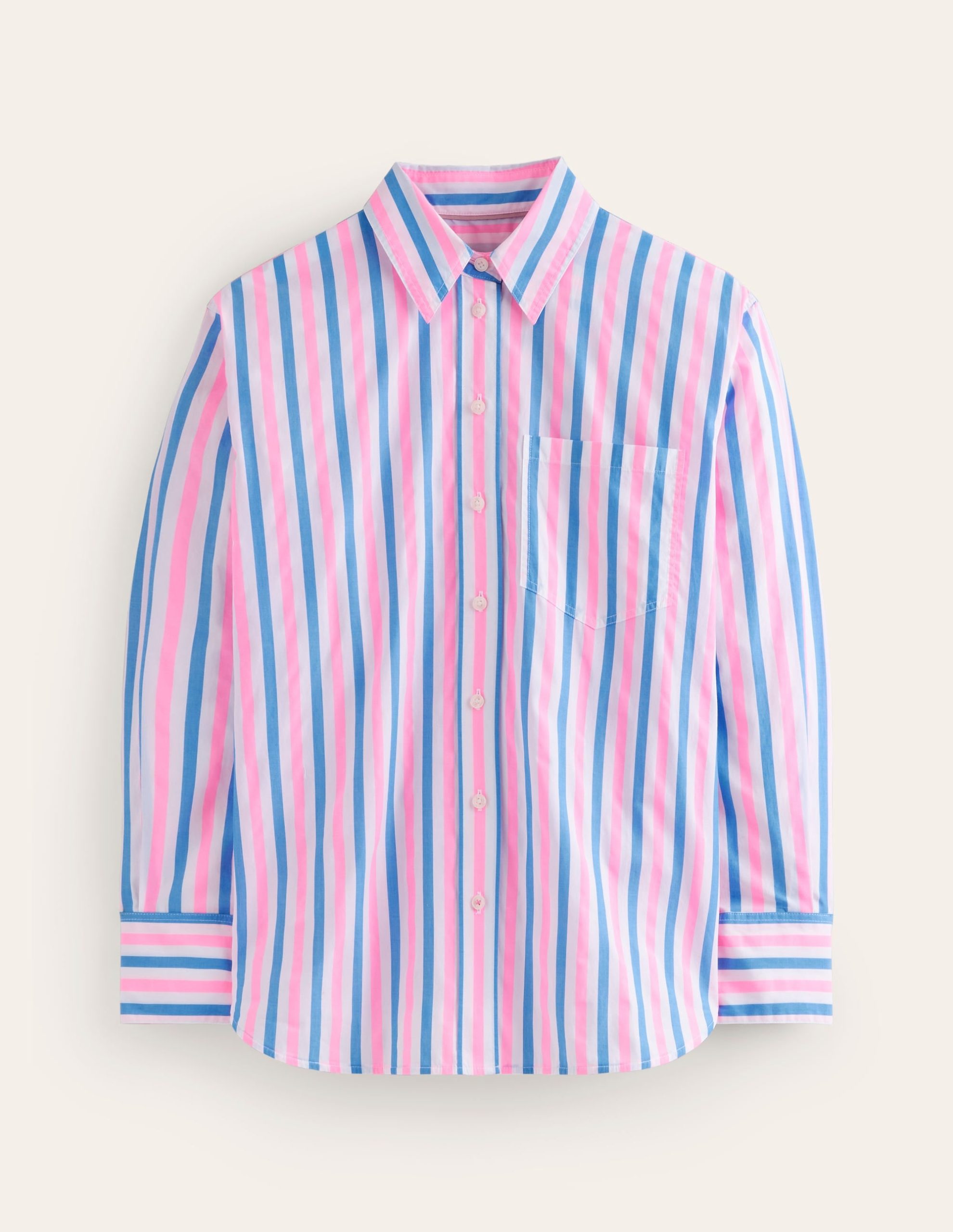 Connie Relaxed Cotton Shirt-Blue and Neon Pink Shirting - Image 7