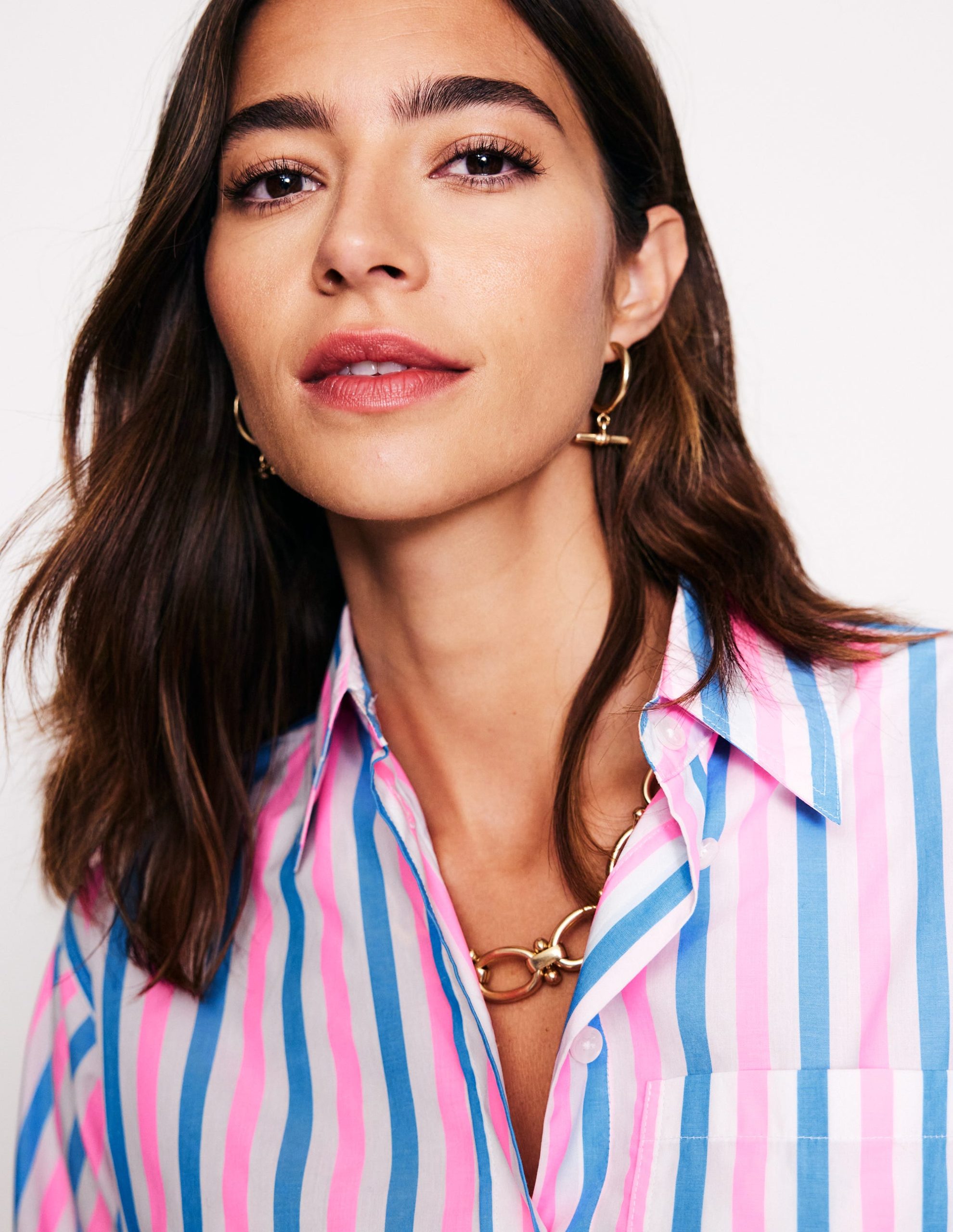 Connie Relaxed Cotton Shirt-Blue and Neon Pink Shirting - Image 2