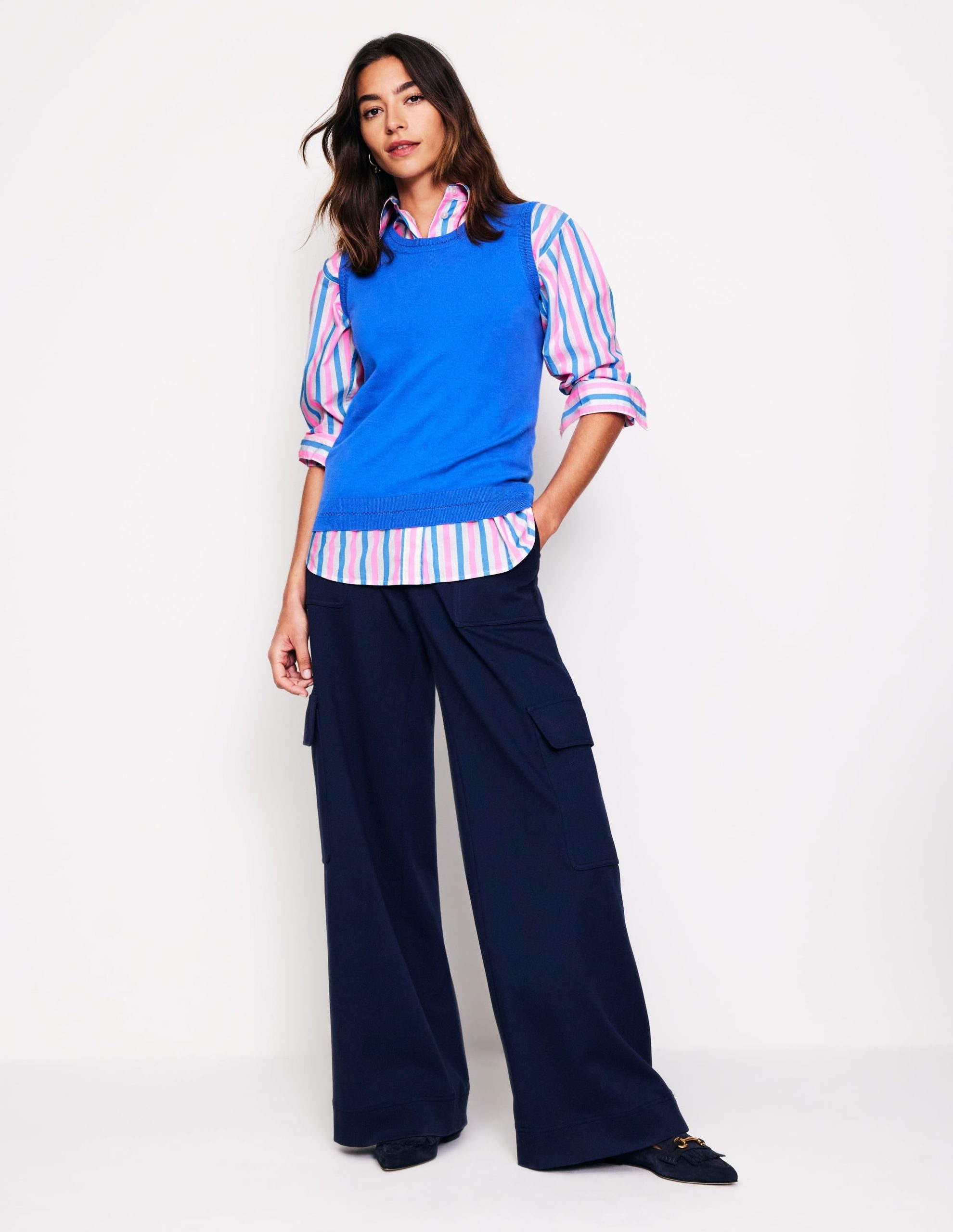 Connie Relaxed Cotton Shirt-Blue and Neon Pink Shirting - Image 5