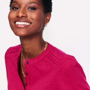 Henrietta Pintuck Henley Top-Cherry Jam