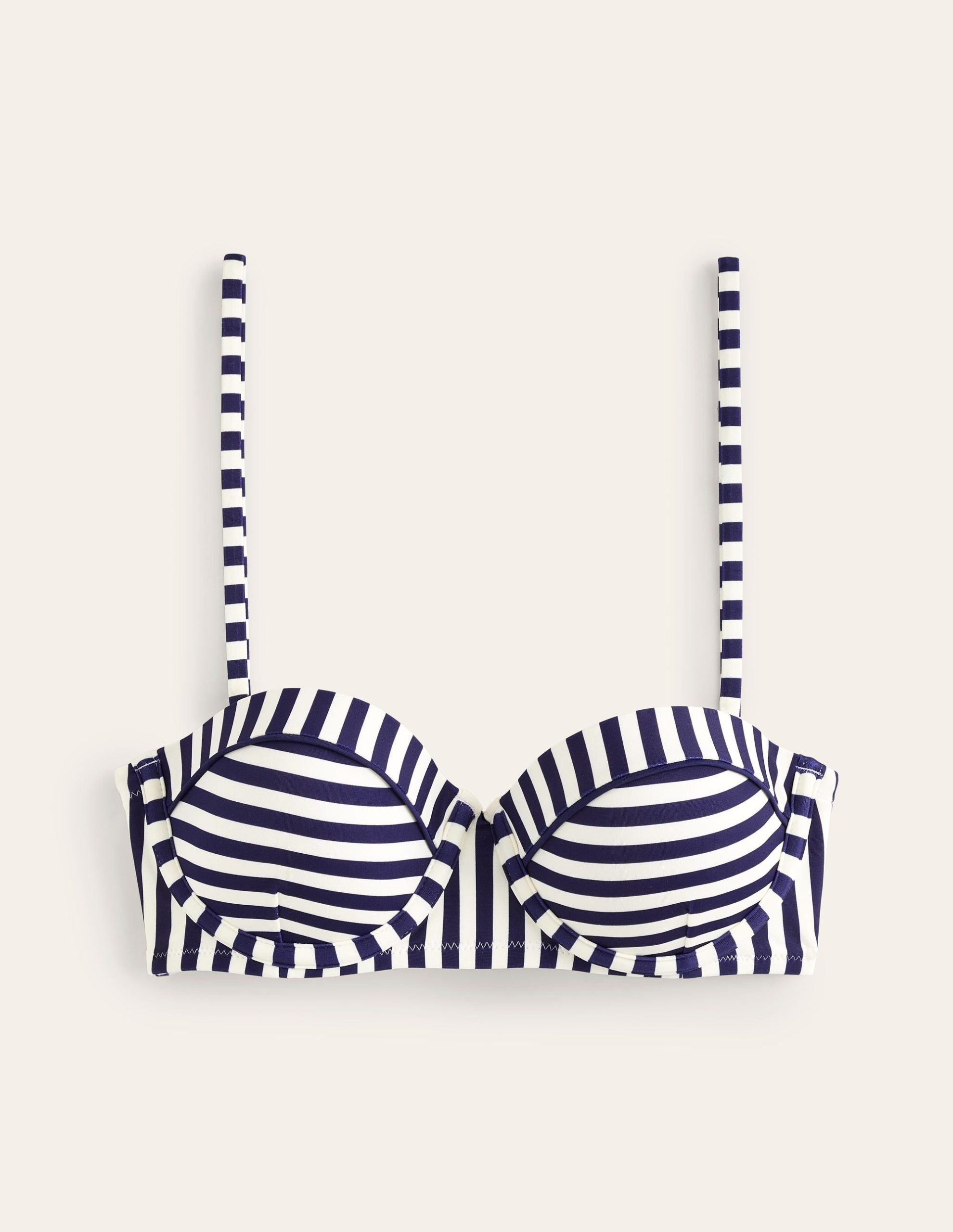 Rhodes Cup-Size Bikini Top-Navy. Ivory Stripe - Image 5