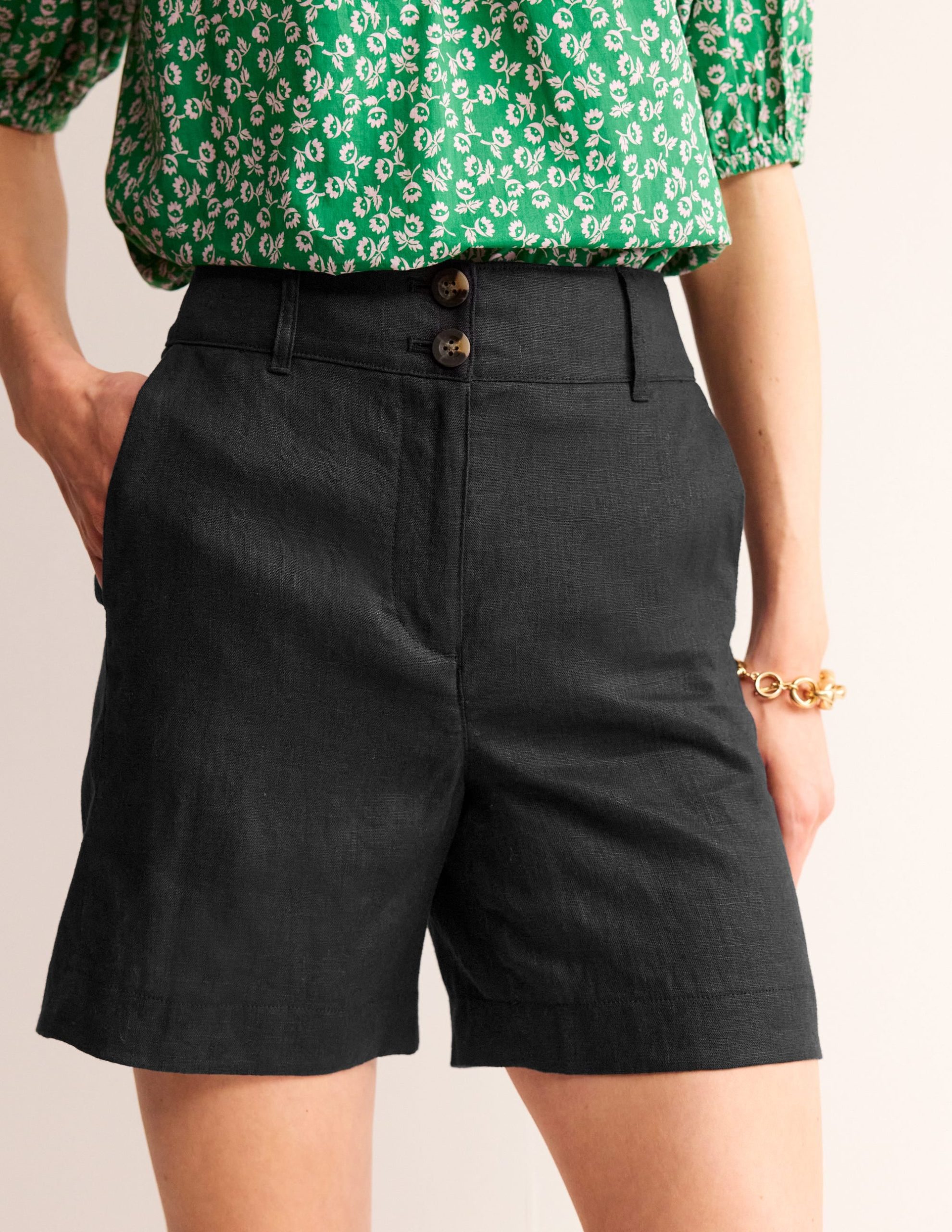 Westbourne Linen Shorts-Black - Image 4