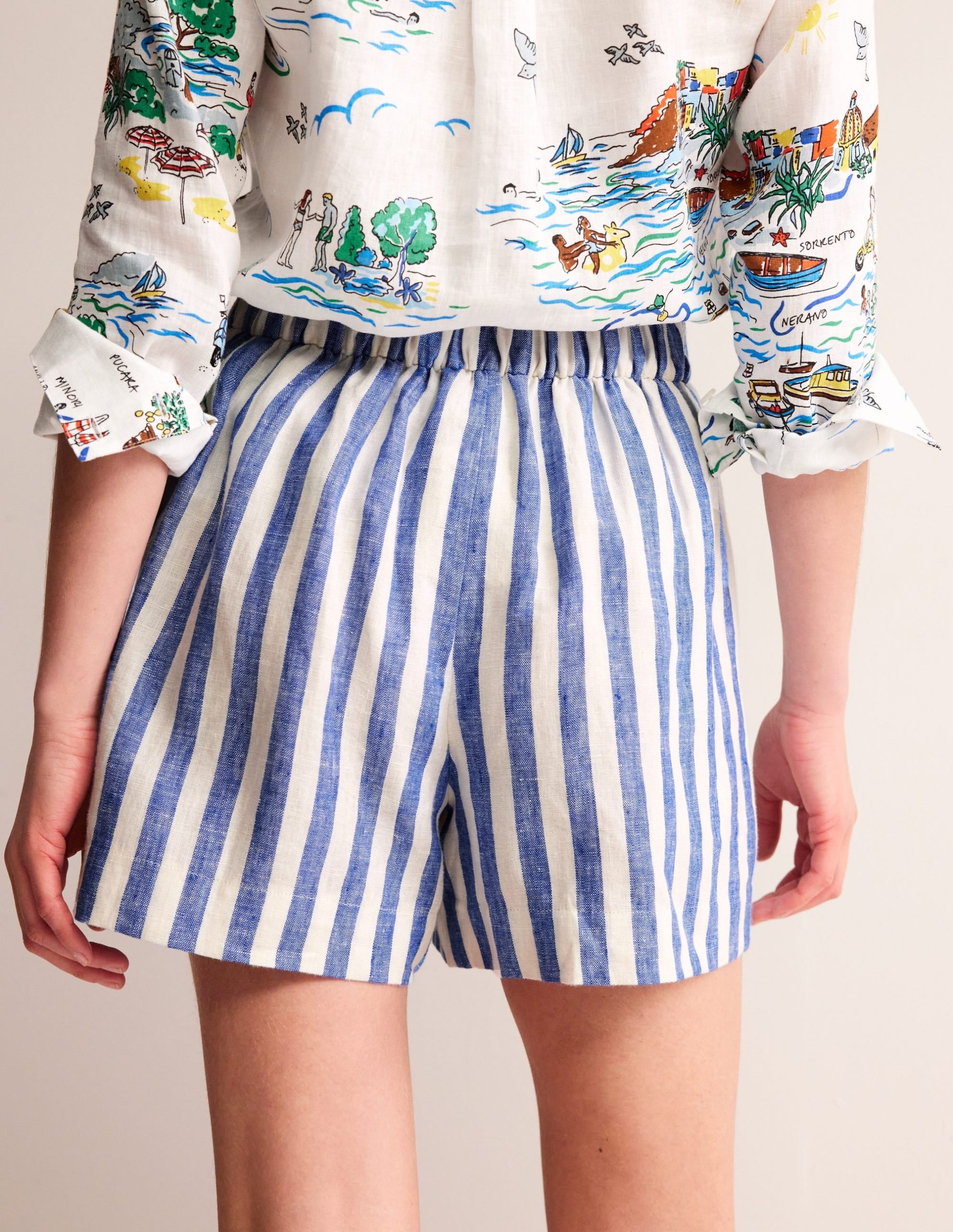 Hampstead Linen Shorts-Cobalt & Ivory Stripe - Image 3