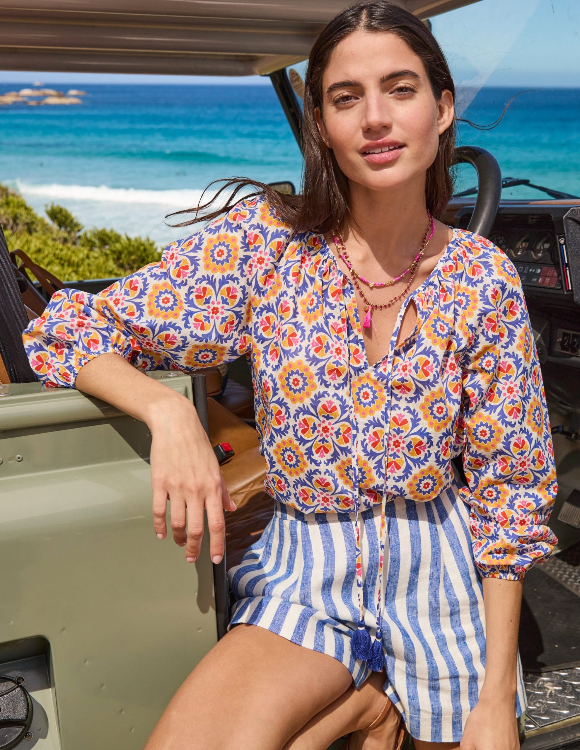 Hampstead Linen Shorts-Cobalt & Ivory Stripe - Image 5