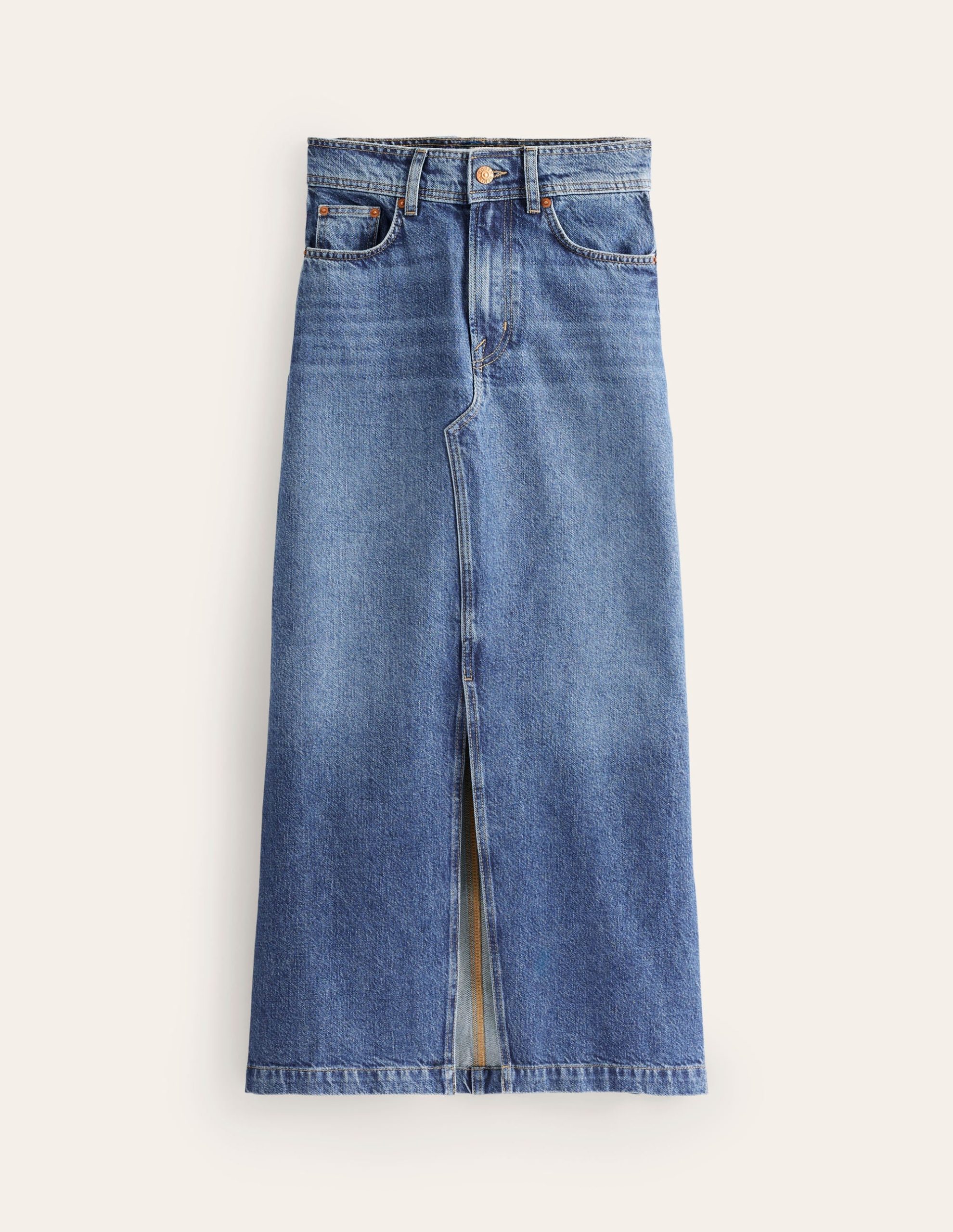 5 Pocket Denim Maxi Skirt-Mid Wash - Image 6