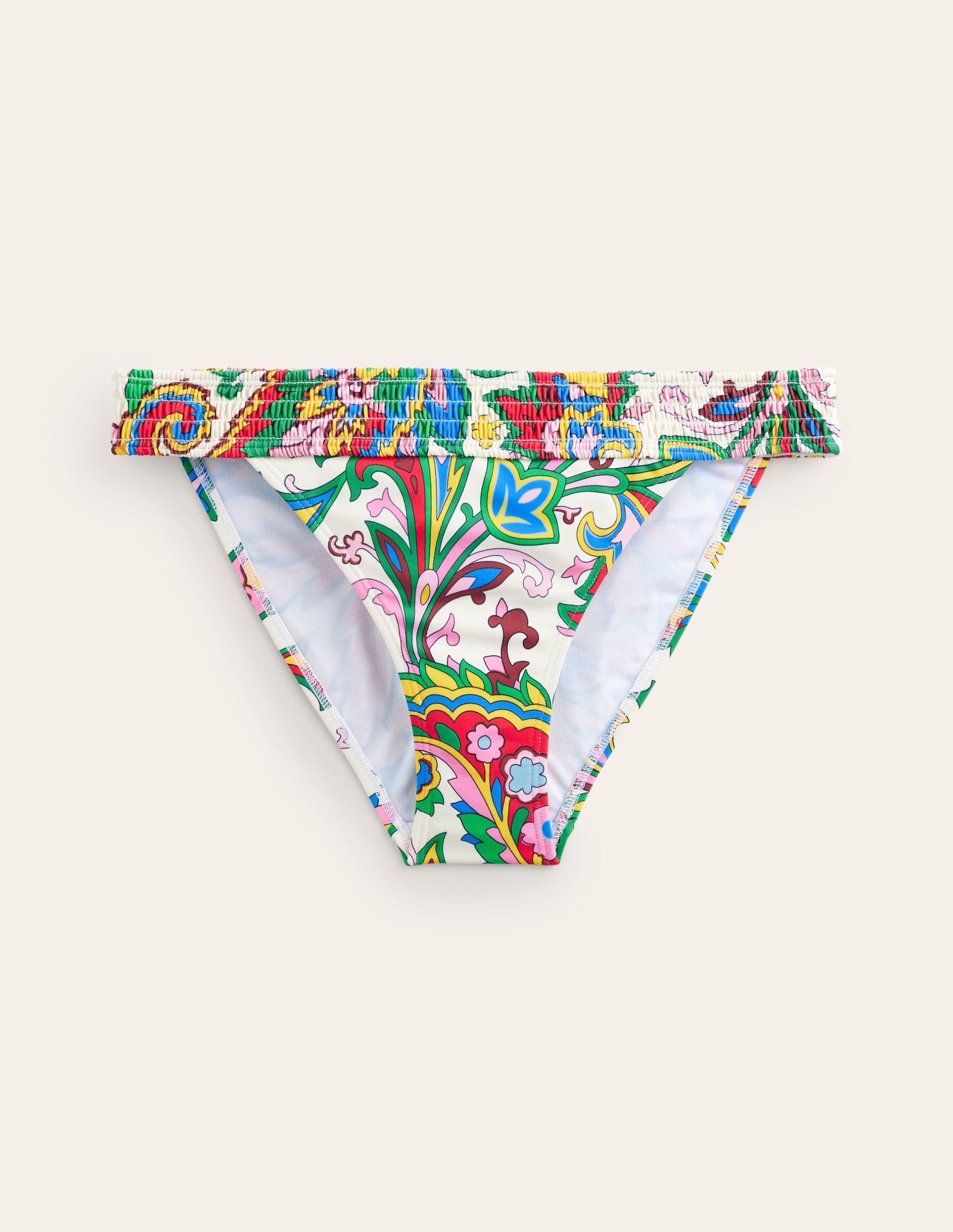 Milos Smocked Bikini Bottoms-Ivory. Paisley Azure - Image 6