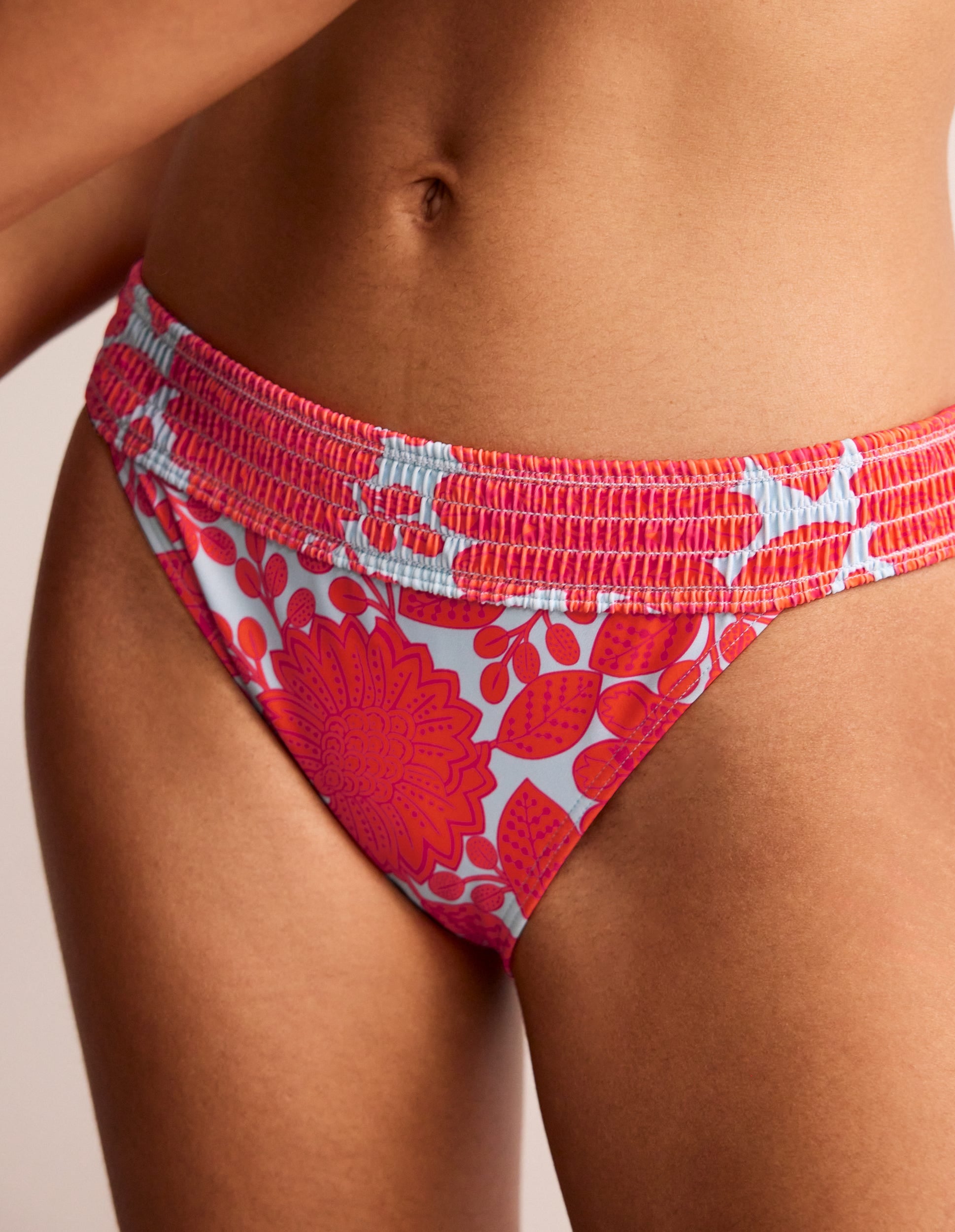 Milos Smocked Bikini Bottoms-Fire Cracker. Gardenia Swirl - Image 2