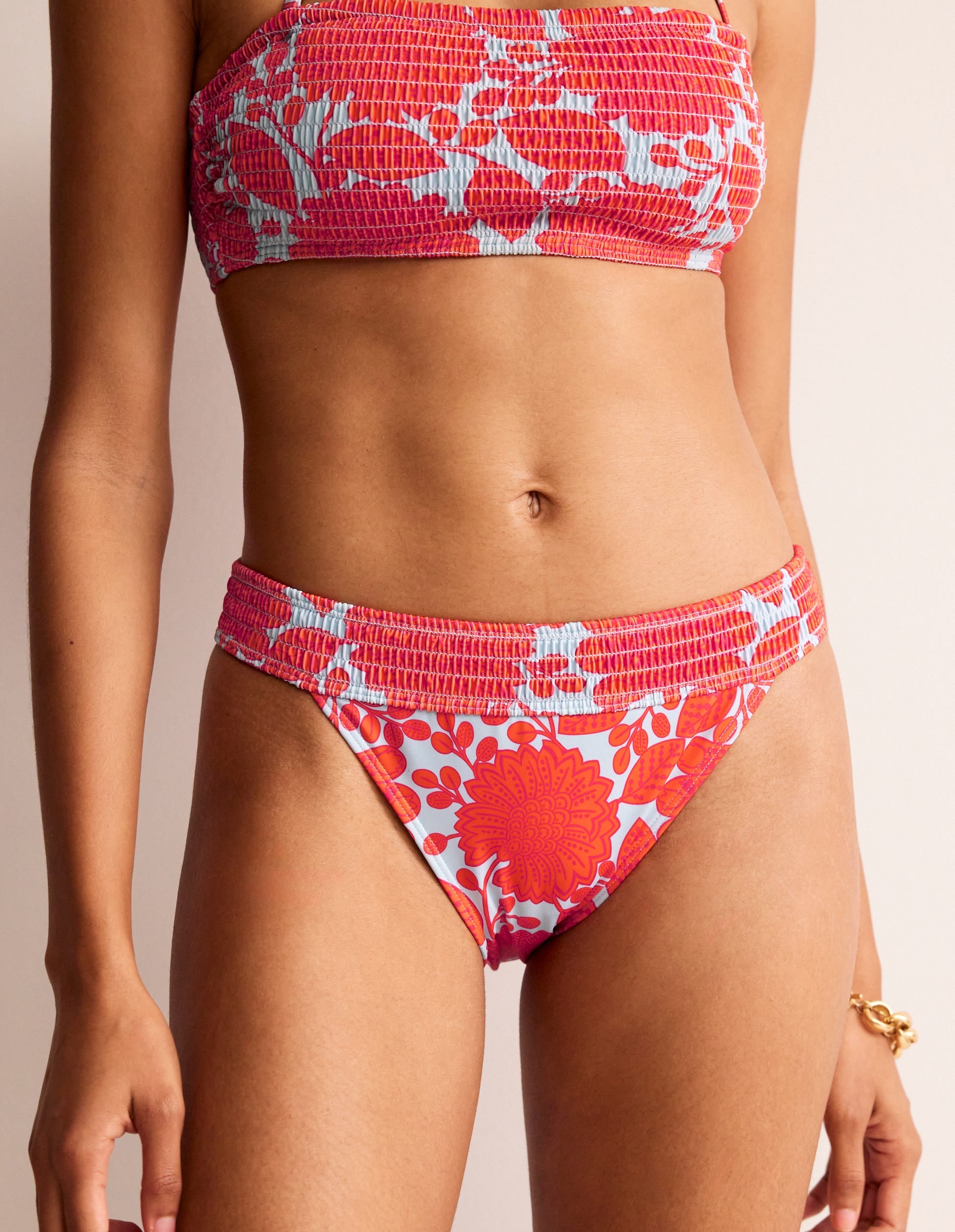 Milos Smocked Bikini Bottoms-Fire Cracker. Gardenia Swirl - Image 4