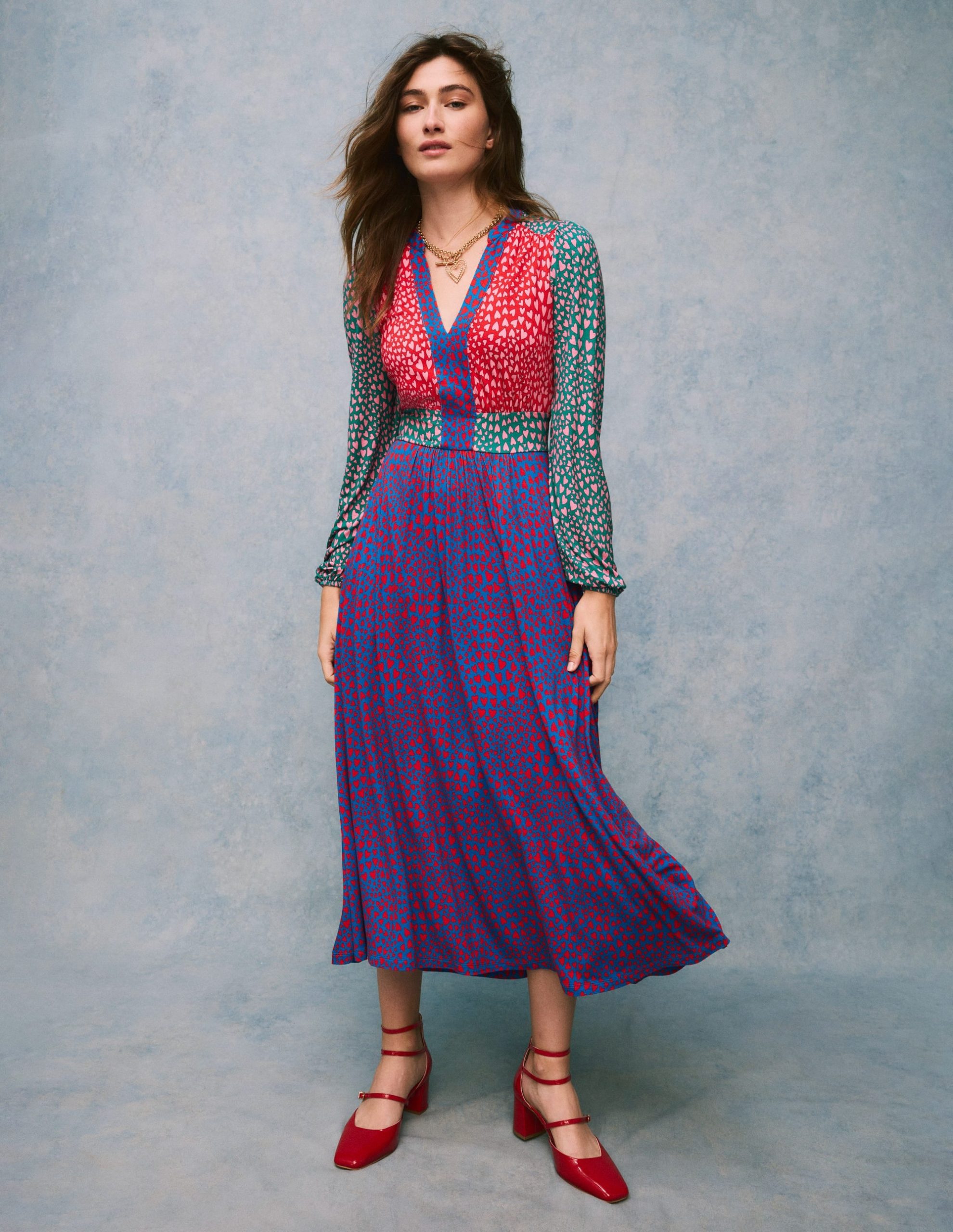 Lily Long Sleeve Midi Dress-Multi. Heart Cluster - Image 2