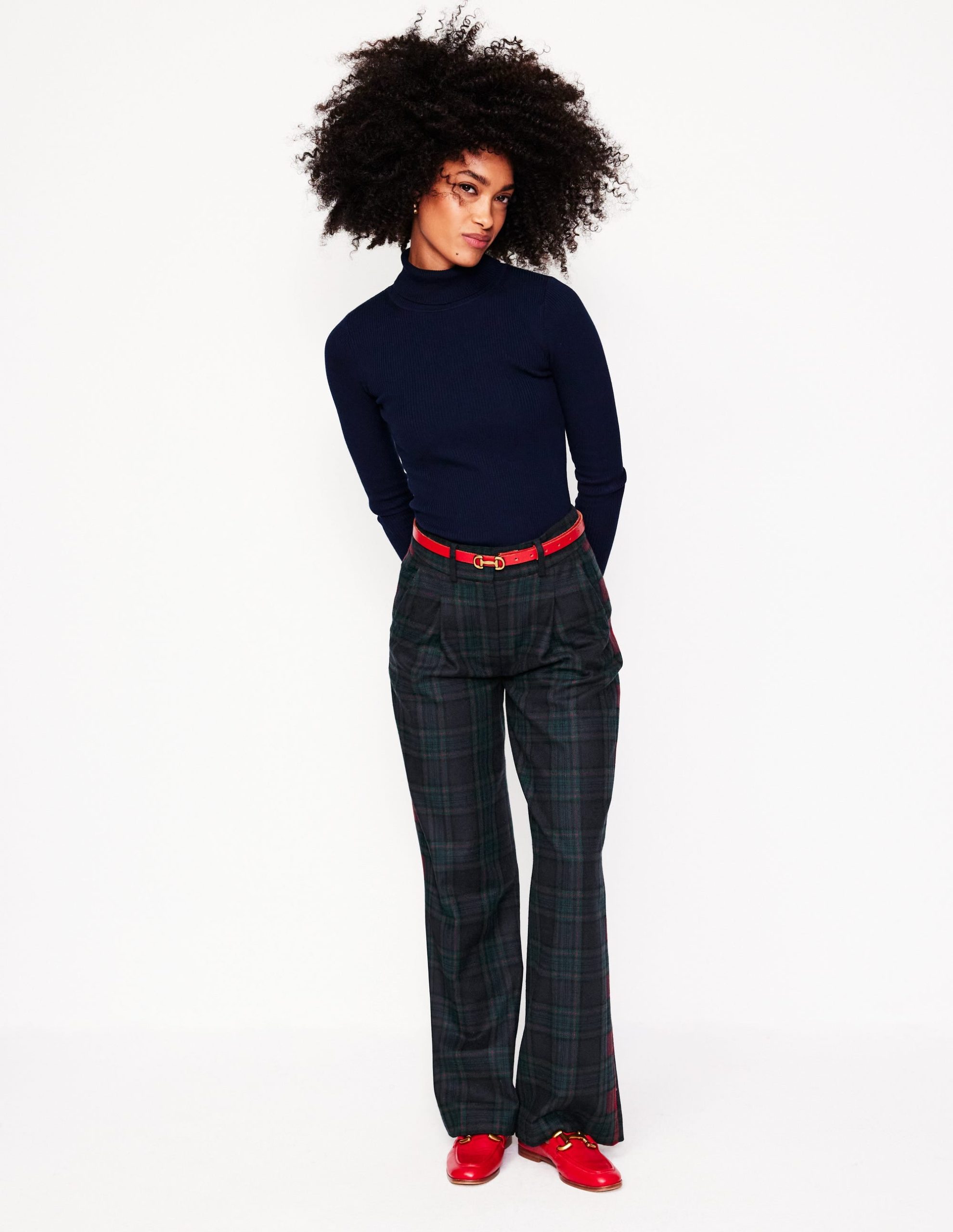 Chiswick Wool Blend Pants-Navy and Green Check - Image 6