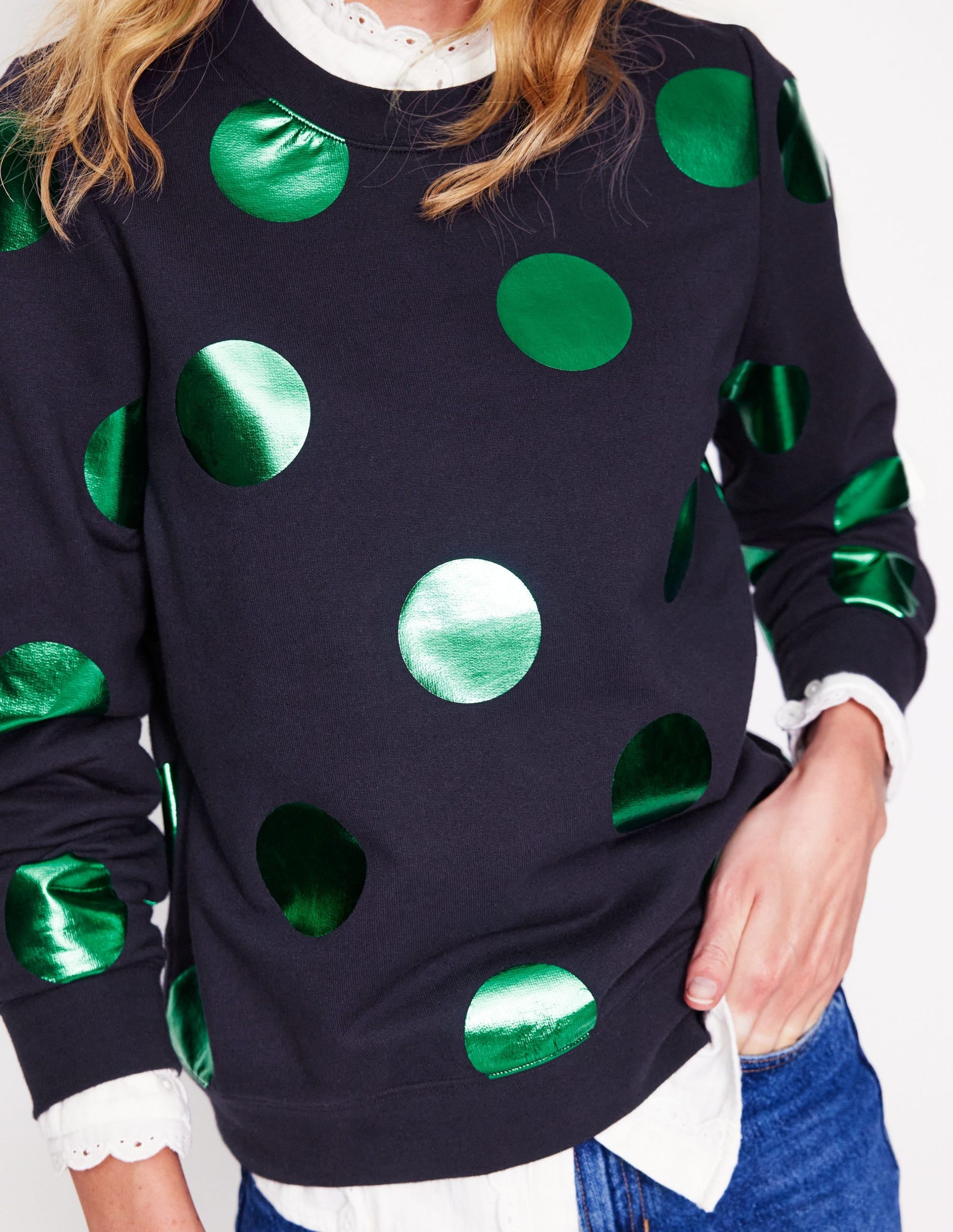 Hannah Printed Sweatshirt-Navy. Green Spot - Image 2