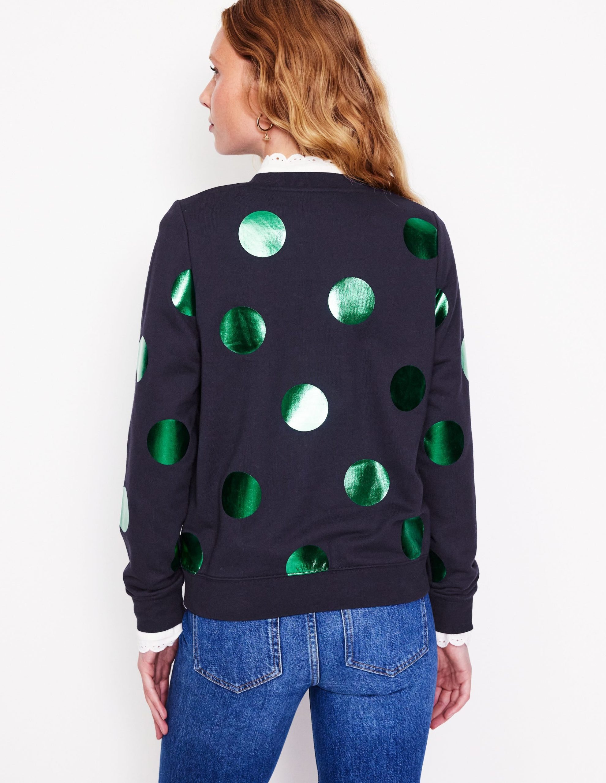 Hannah Printed Sweatshirt-Navy. Green Spot - Image 3