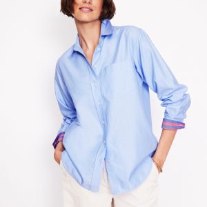 Connie Relaxed Cotton Shirt-Blue Oxford. Placement Stripe