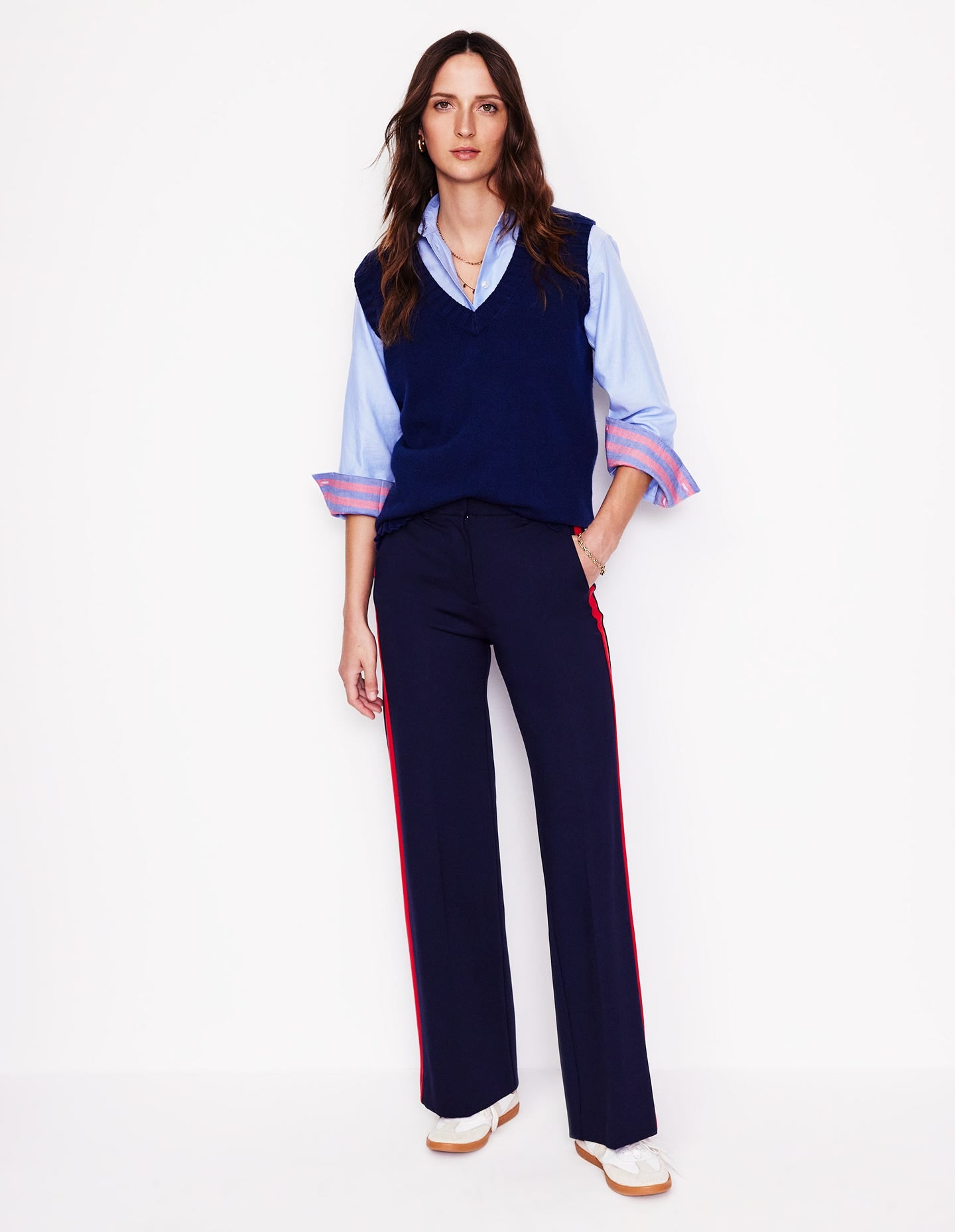 Connie Relaxed Cotton Shirt-Blue Oxford. Placement Stripe - Image 5