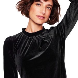 Velvet Frill Neck Top-Black
