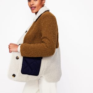 Borg Quilted Coat-Brown