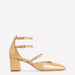 Multi Strap Block Heel Pump-Gold