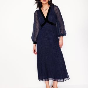 Devore Maxi Tea Dress-Navy. Devore Spot