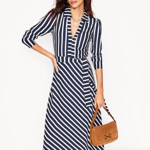 Imogen Collared Jersey Dress-French Navy and Ivory Stripe