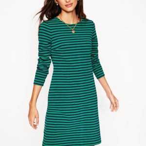 Cornelia Ottoman Dress-Rich Emerald. Navy Stripe