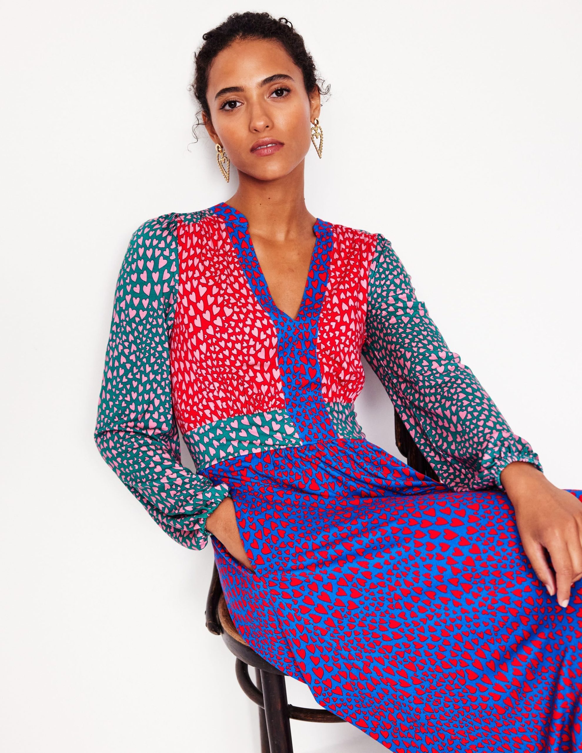 Lily Long Sleeve Midi Dress-Multi. Heart Cluster - Image 5