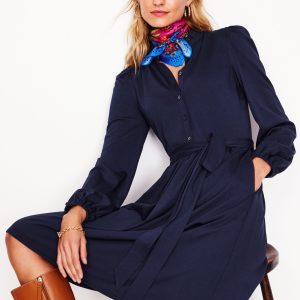 Willow Frill Short Shirt Dress-Navy