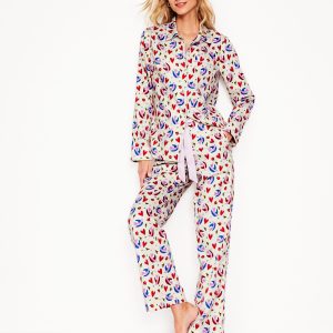 Cotton Sateen Pajama Trousers-Ivory. Heart Flutter