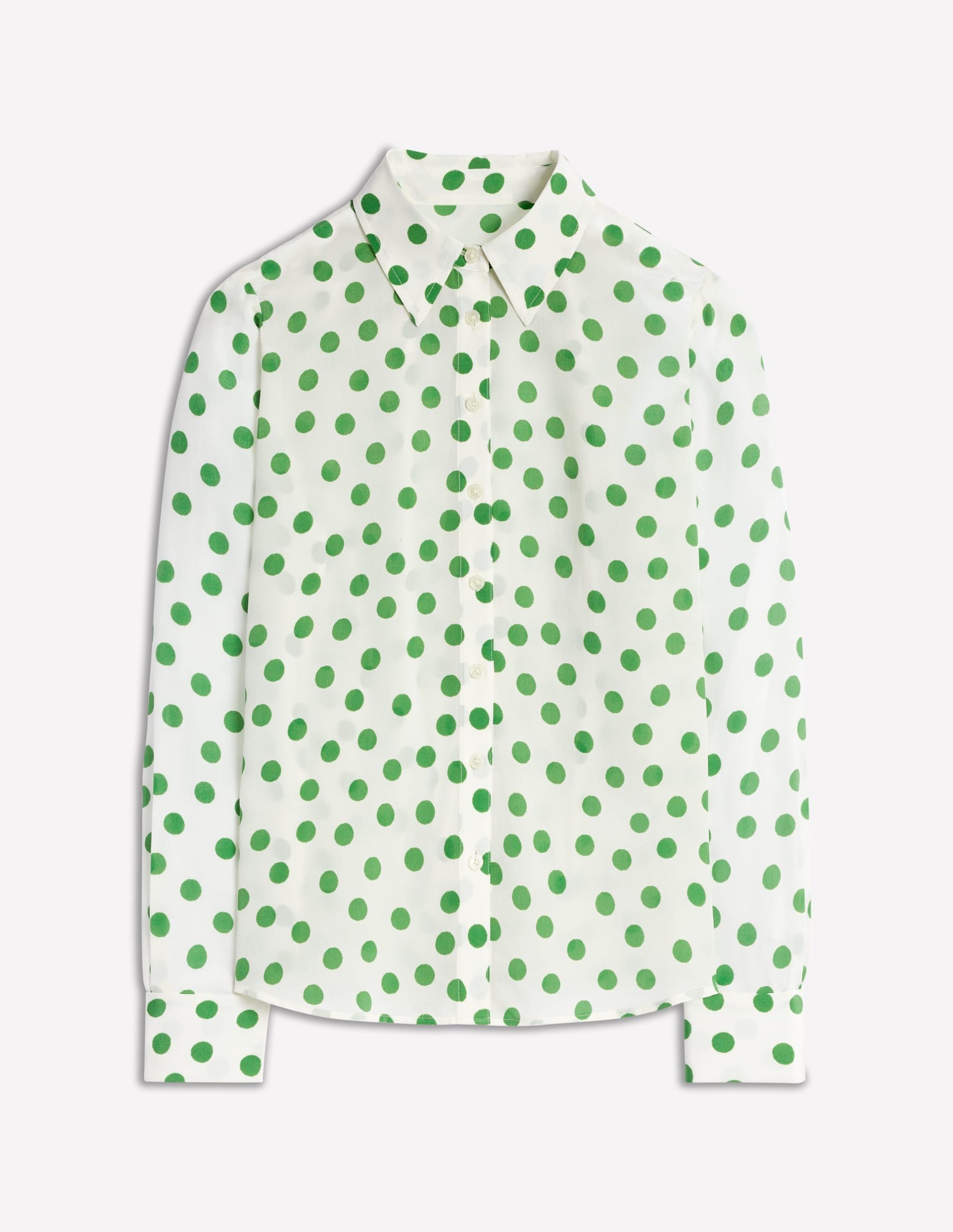 Sienna Silk Shirt-Ivory. Green Abstract Dot - Image 6