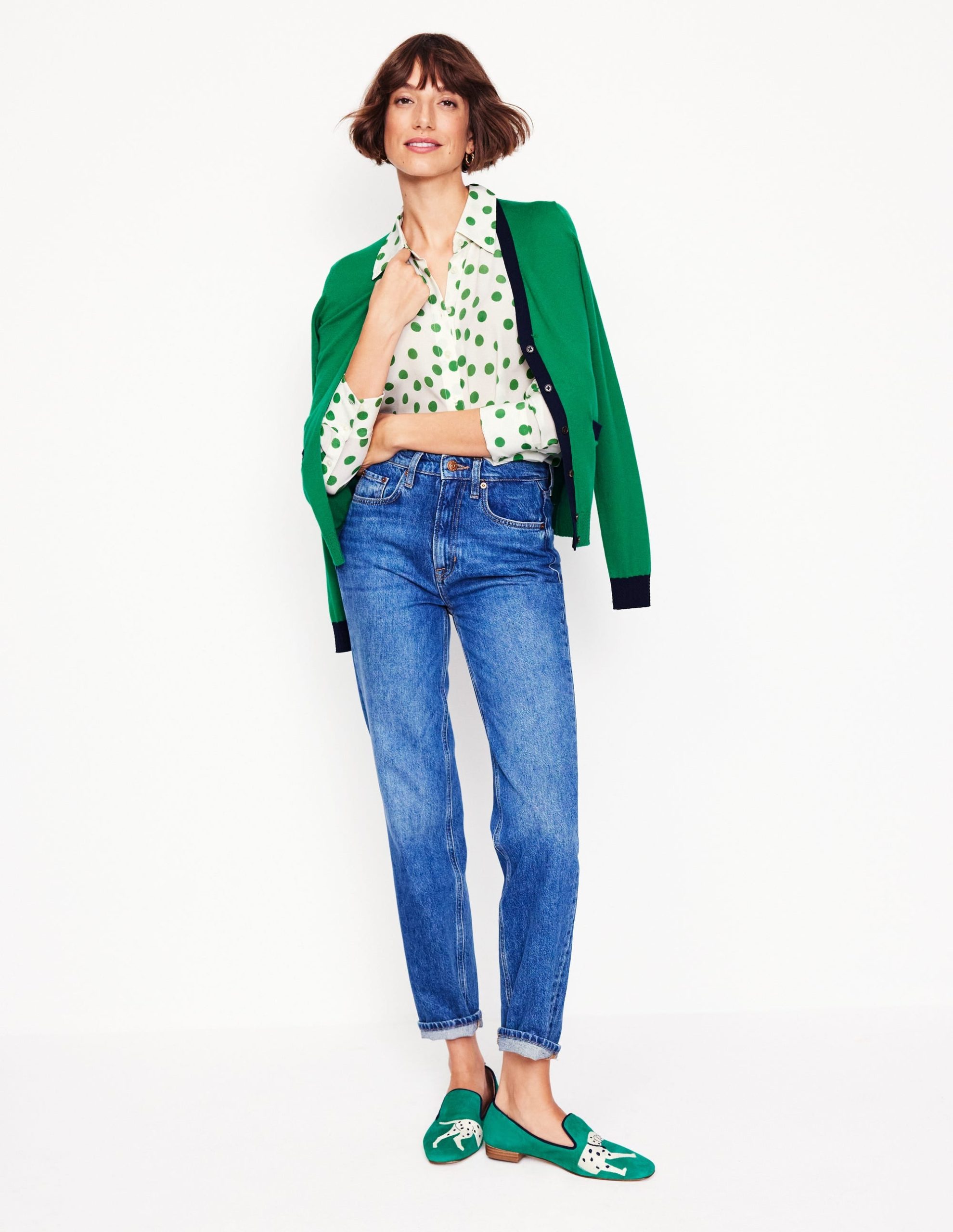 Sienna Silk Shirt-Ivory. Green Abstract Dot - Image 5