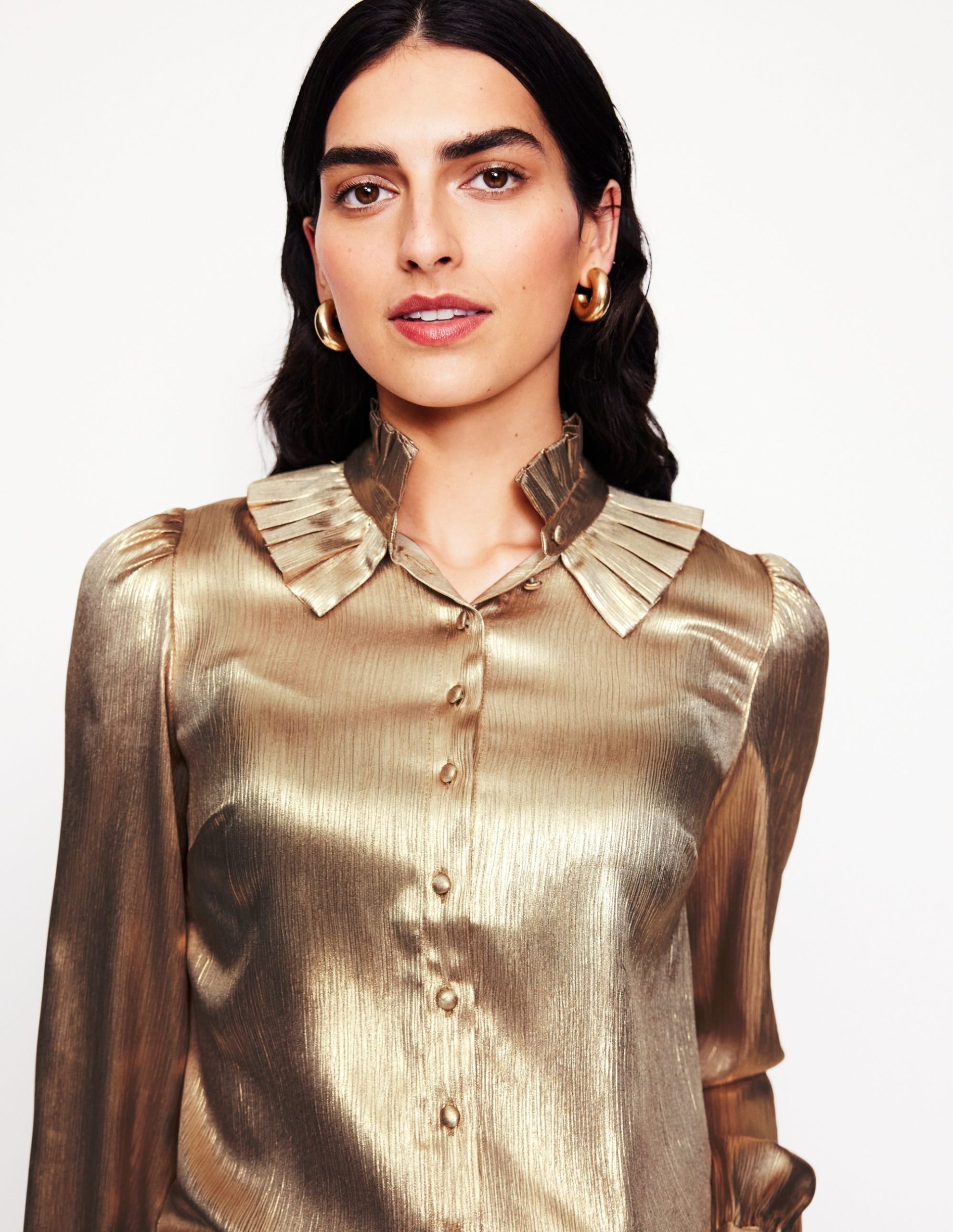 Ruffle Collar Party Blouse-Gold - Image 2